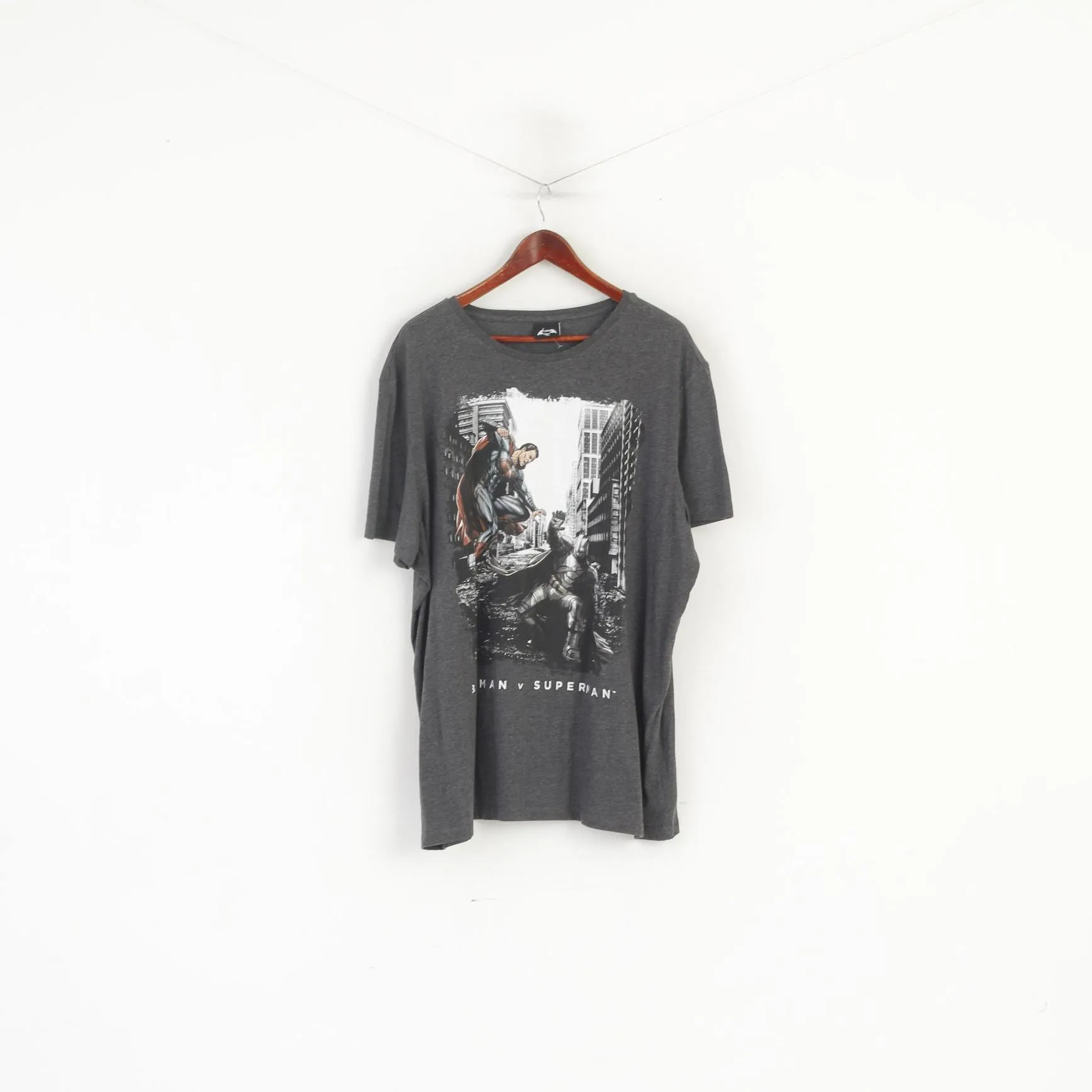 Batman V Superman Men XXXL Shirt Gray Cotton Graphic Dawn of Justice Top