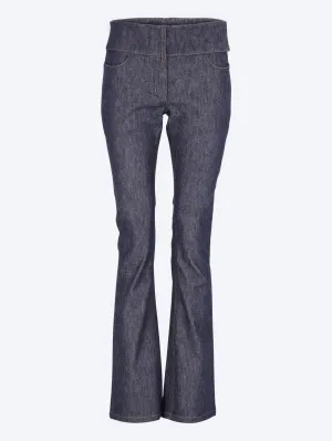 Belted denim bootcut pants