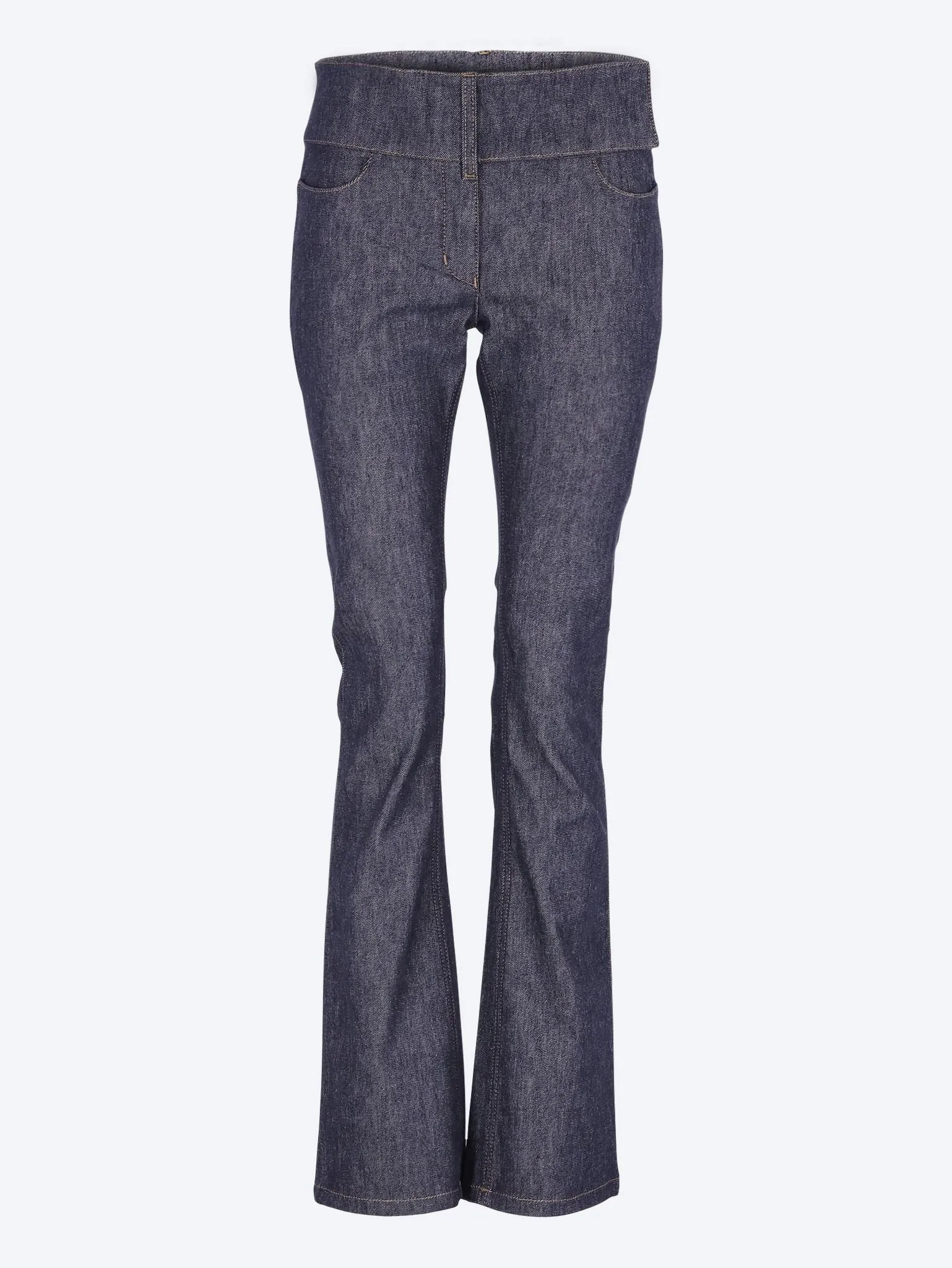 Belted denim bootcut pants