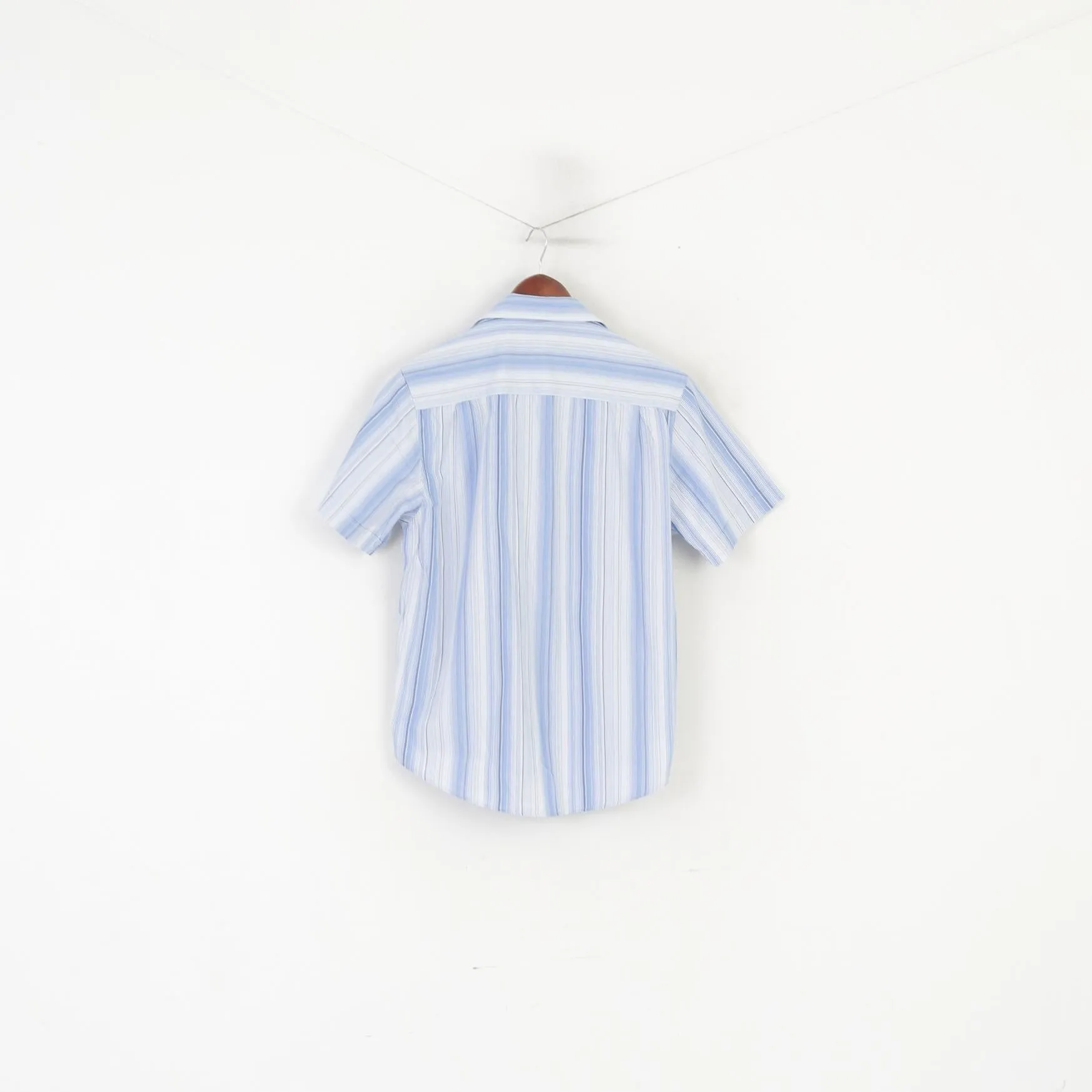 Ben Sherman Men M Casual Shirt Blue Cotton Striped Short Sleeve Top