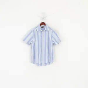 Ben Sherman Men M Casual Shirt Blue Cotton Striped Short Sleeve Top