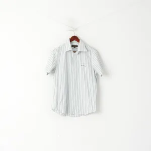 Ben Sherman Men M Casual Shirt White Striped Cotton Detailed Buttons Top