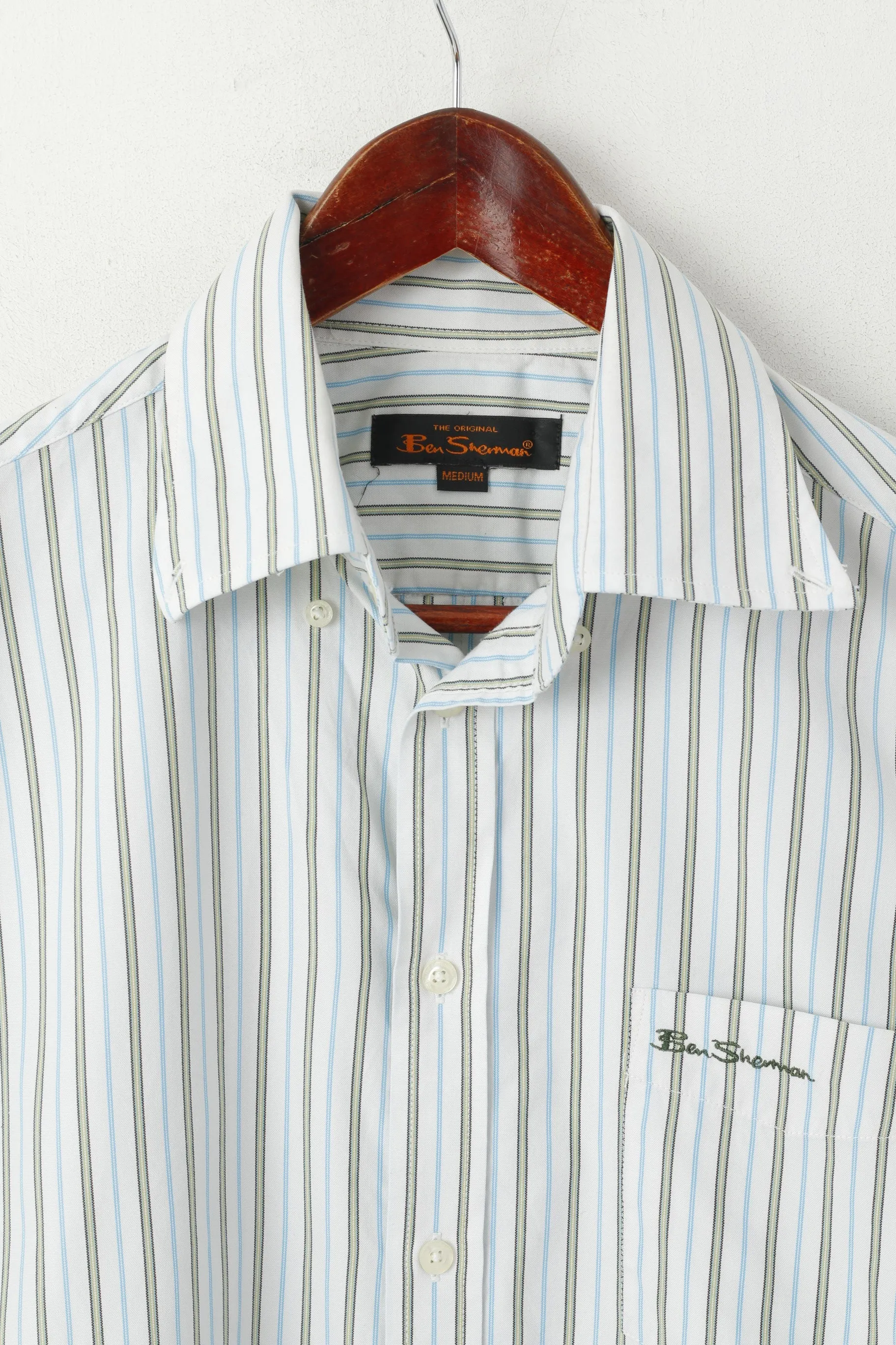 Ben Sherman Men M Casual Shirt White Striped Cotton Detailed Buttons Top