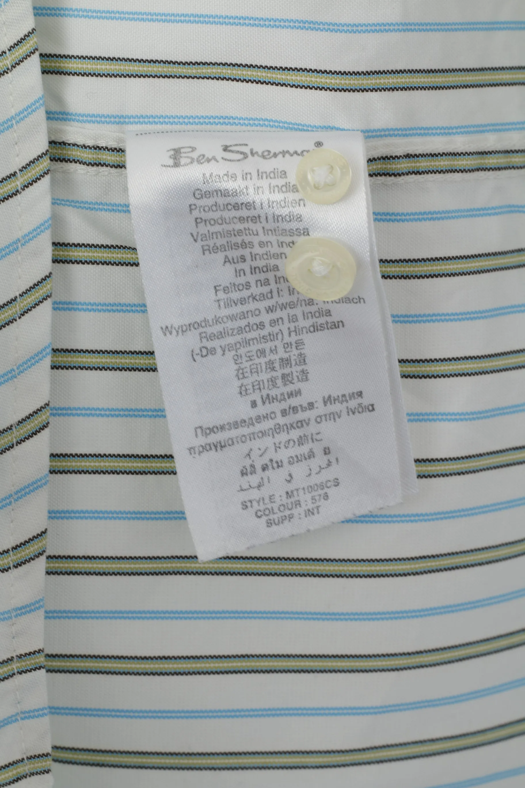 Ben Sherman Men M Casual Shirt White Striped Cotton Detailed Buttons Top