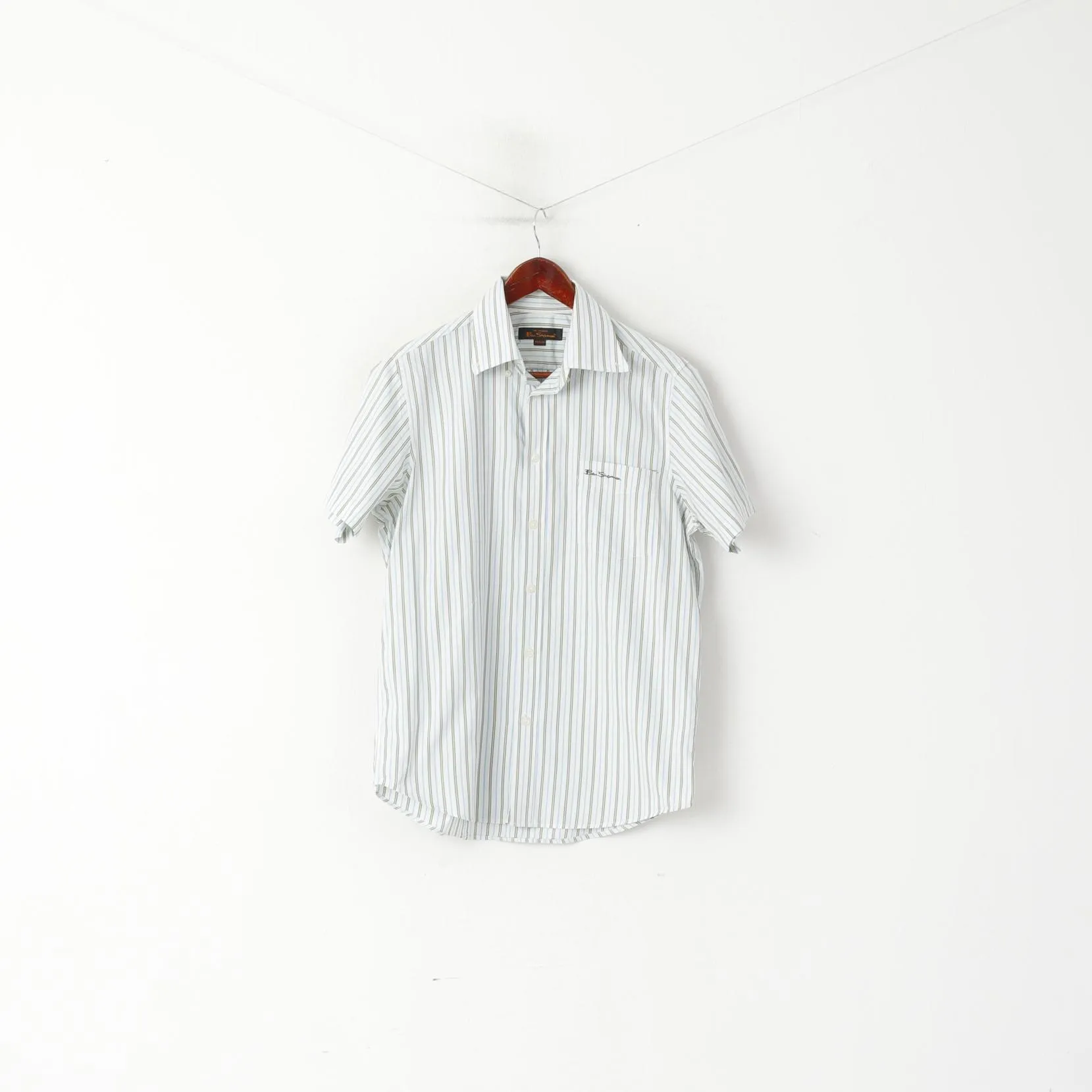 Ben Sherman Men M Casual Shirt White Striped Cotton Detailed Buttons Top