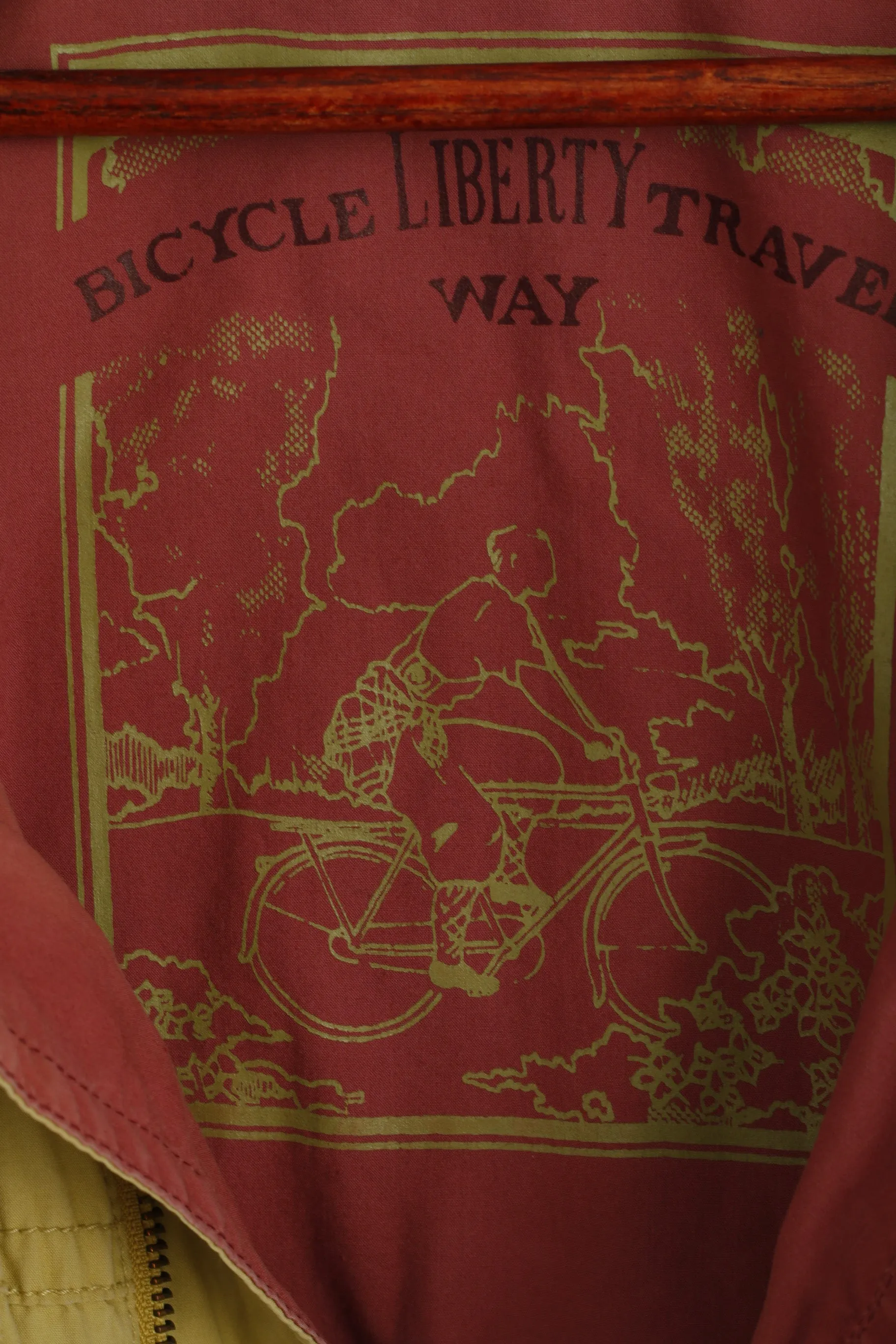 Bicyle Liberty Travel Way Men M Jacket Mustard Bomber Full Zipper Removable Sleeve Cotton Pocket Vintage