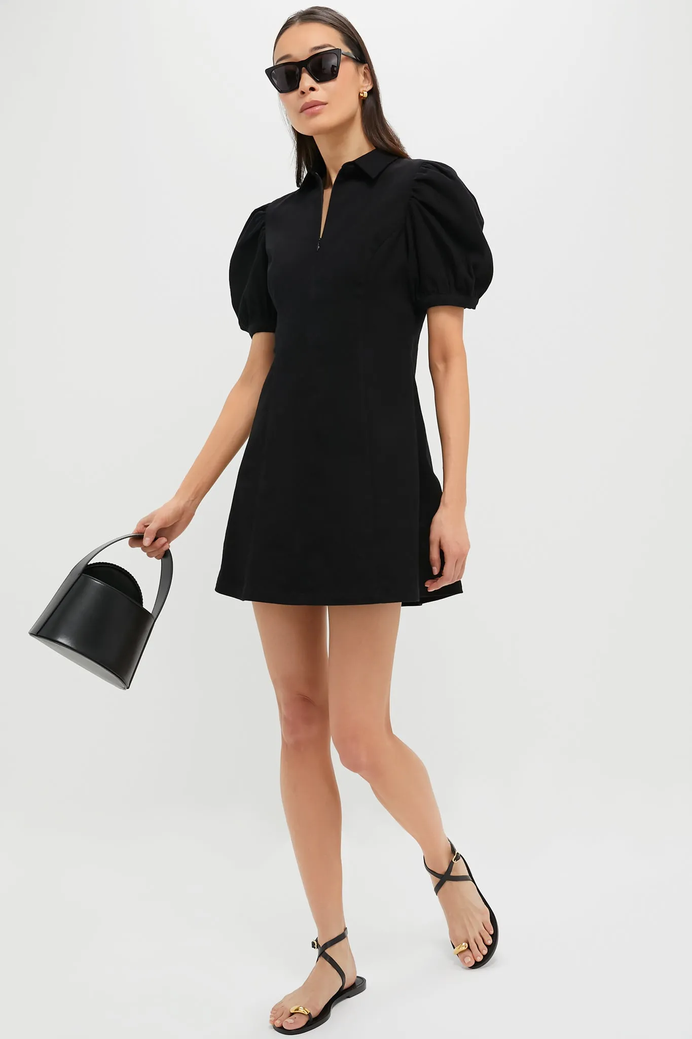 Black Front Zip Denim Mini Dress