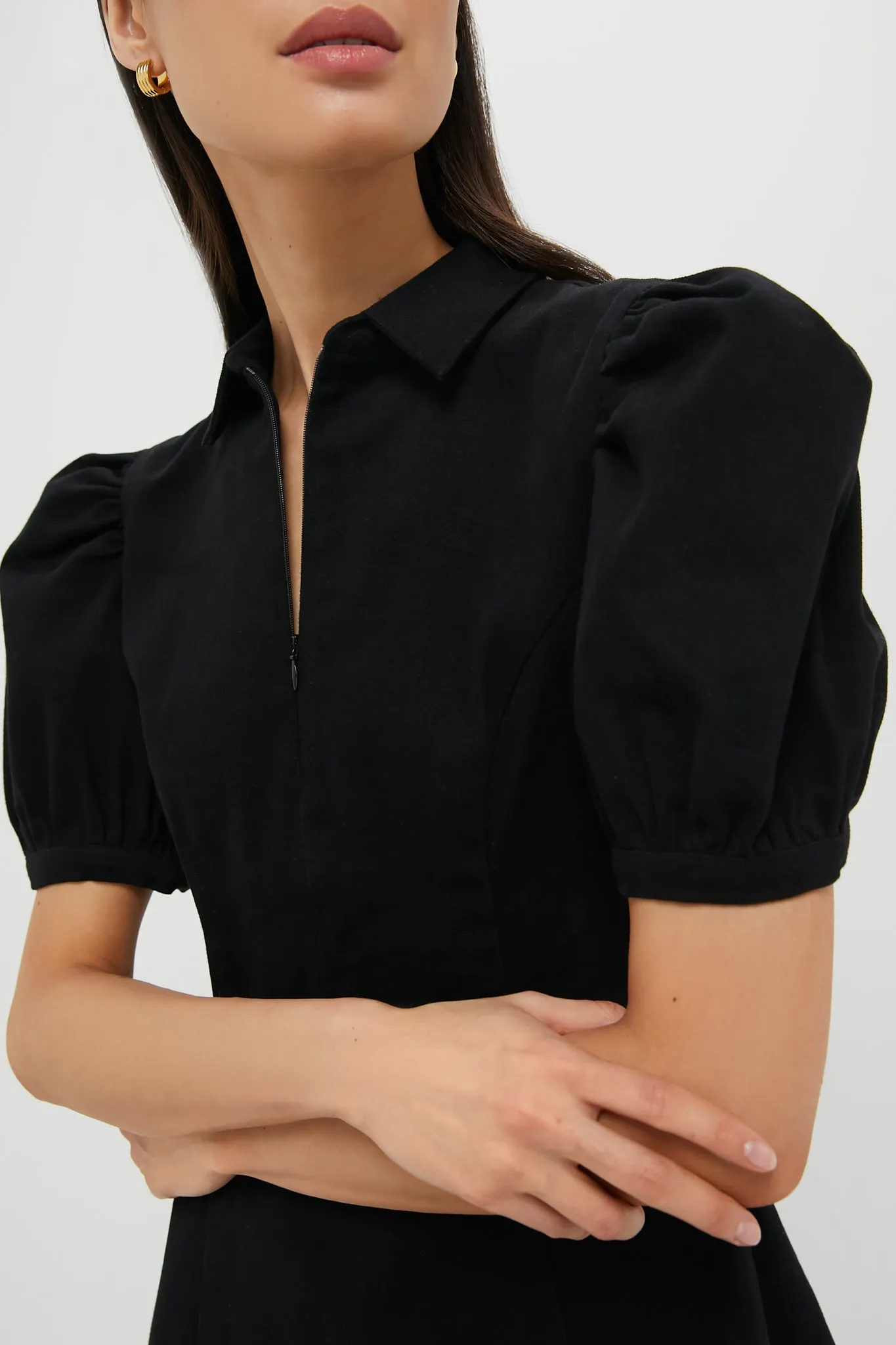Black Front Zip Denim Mini Dress