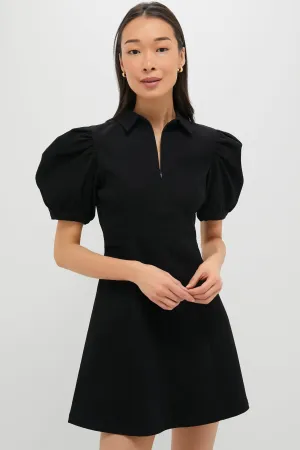 Black Front Zip Denim Mini Dress