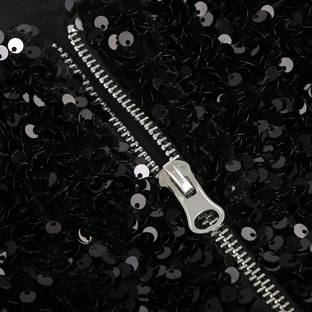 BLACK PATCHWORK SEQUINS SLIMMING MINI DRESS Gloria Lanvin
