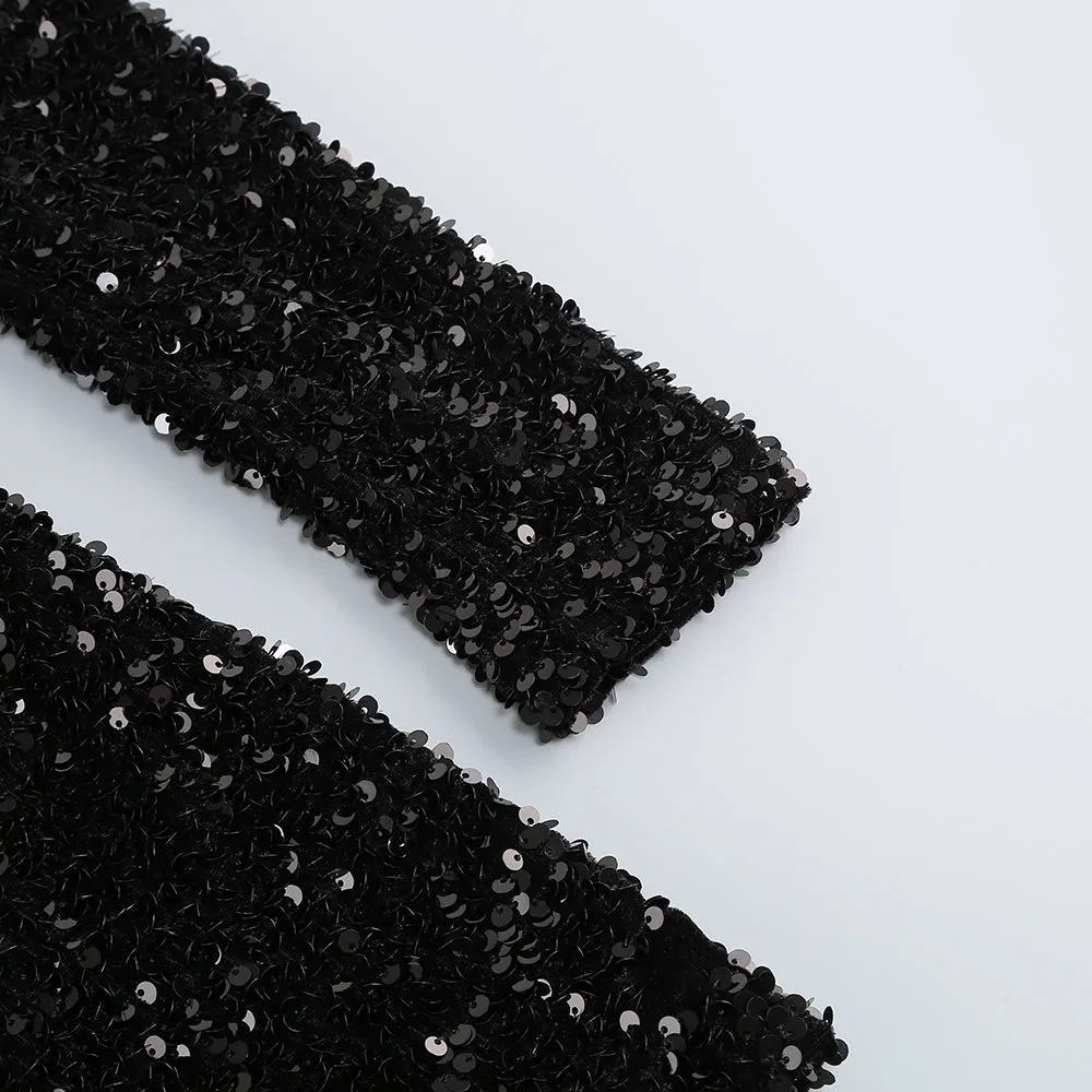 BLACK PATCHWORK SEQUINS SLIMMING MINI DRESS Gloria Lanvin