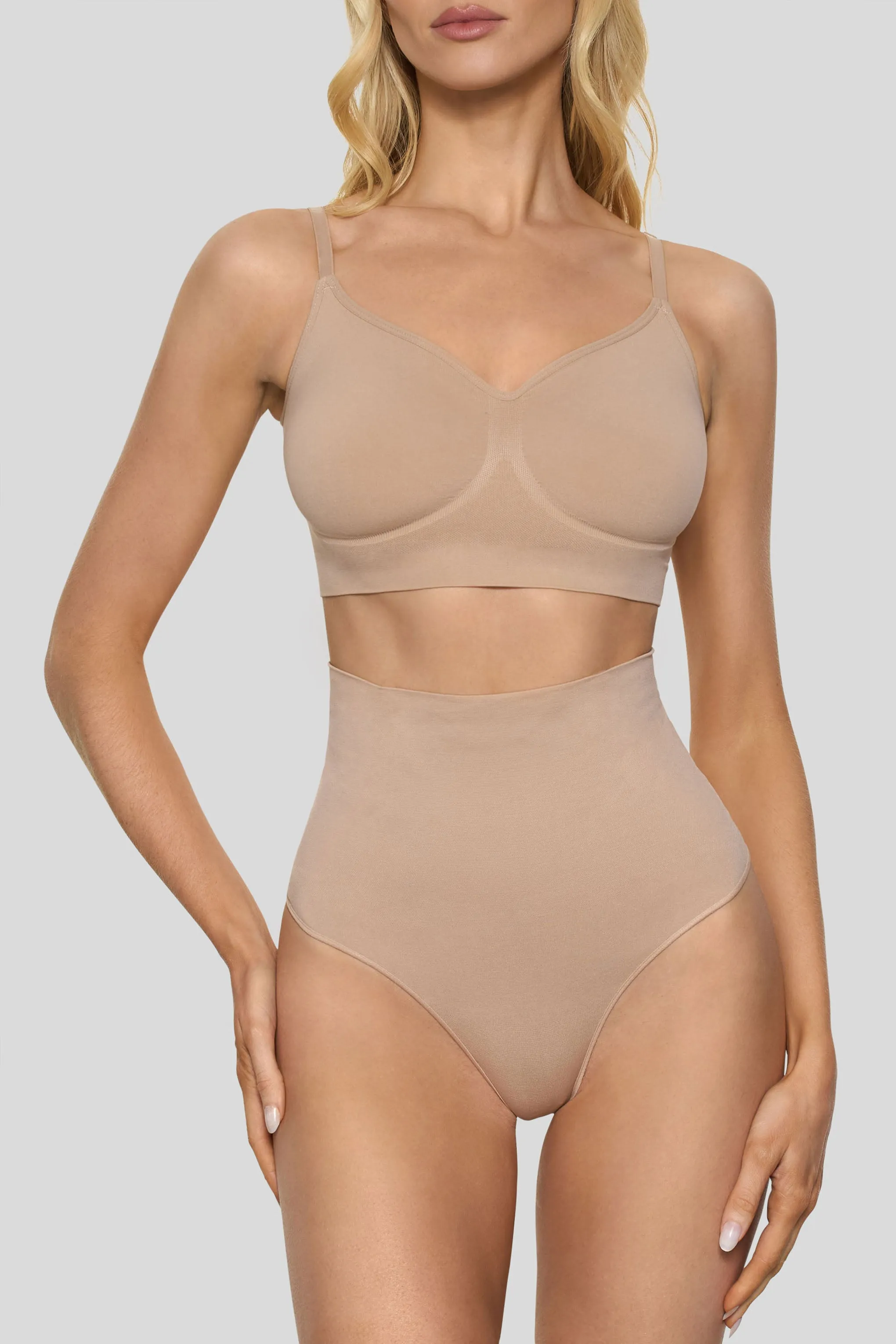 BOOMBA | Beige Short-Waisted Thong Shapewear Club L London