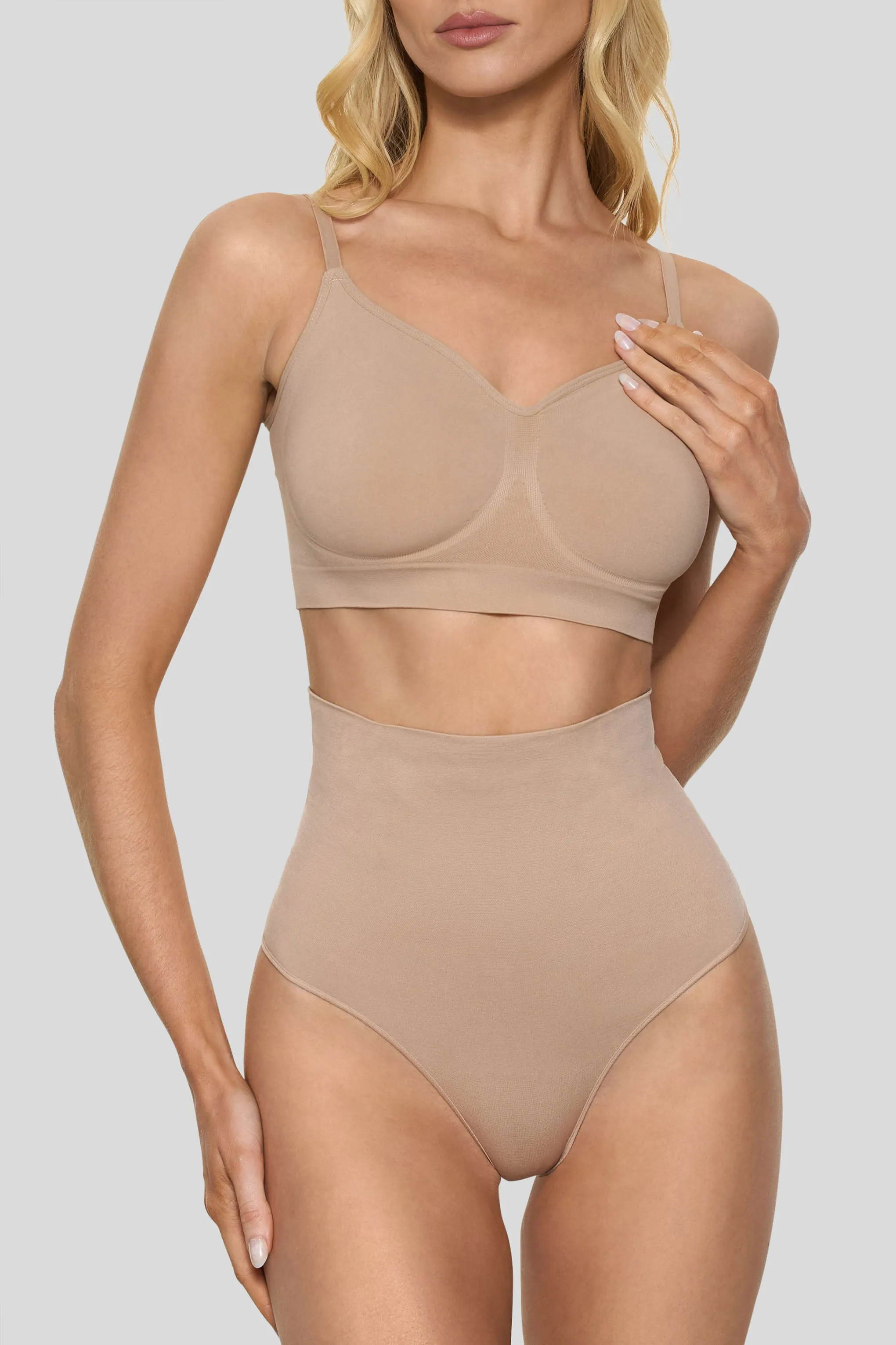 BOOMBA | Beige Short-Waisted Thong Shapewear Club L London