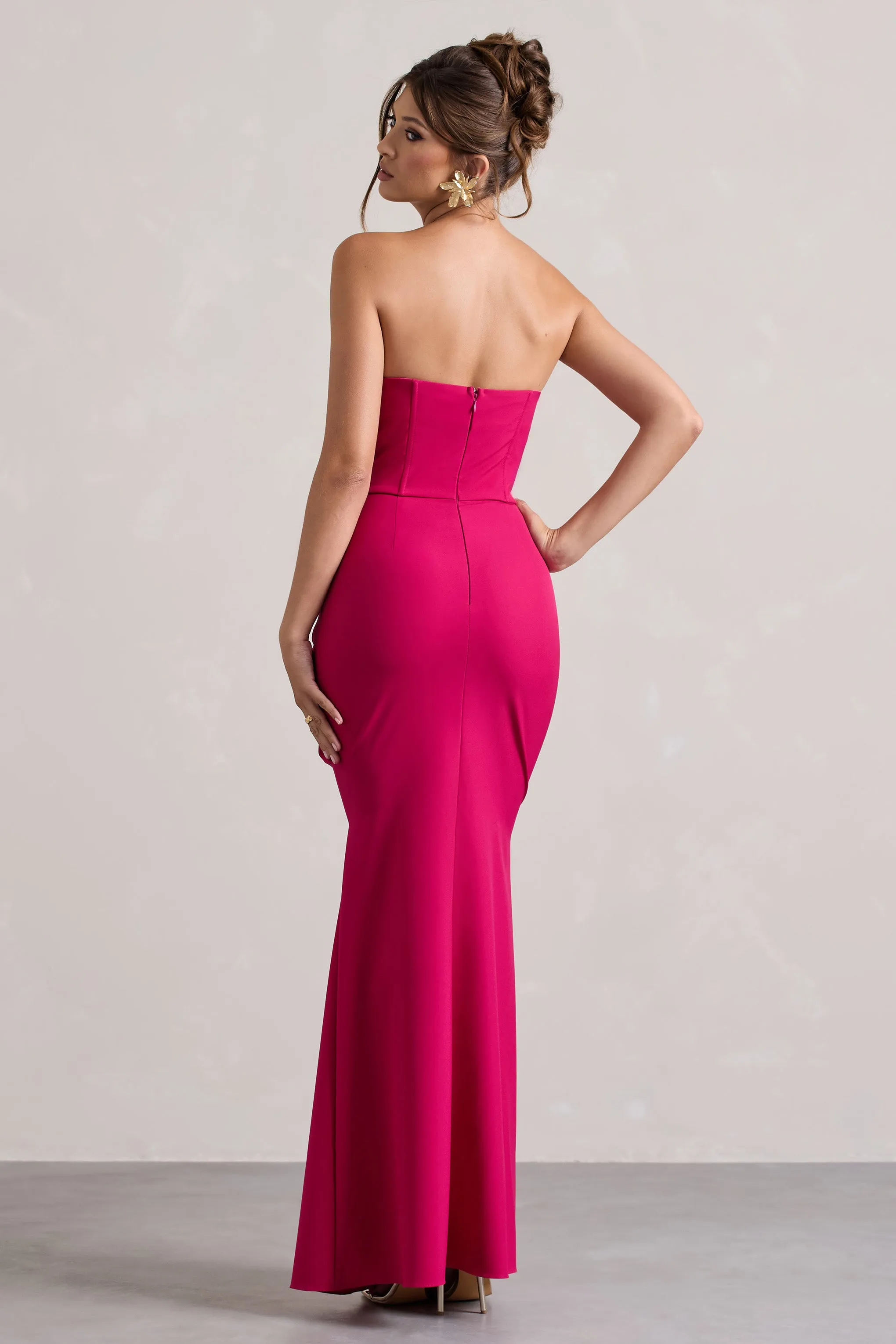 Brigitte | Hot Pink Strapless Corset Wrap Maxi Dress Club L London
