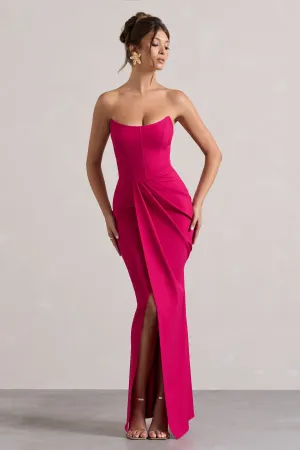 Brigitte | Hot Pink Strapless Corset Wrap Maxi Dress Club L London