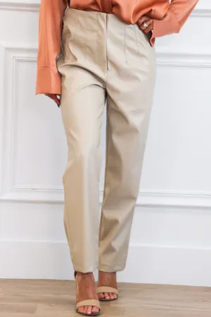 Brixley Faux Leather Pants: Taupe