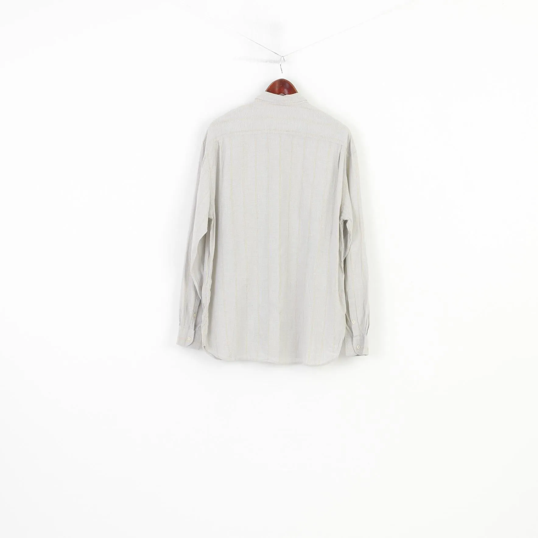 Cacharel Men 16 41 M Casual Shirt Striped Light Grey Buttons Down Collar Long Sleeve Top