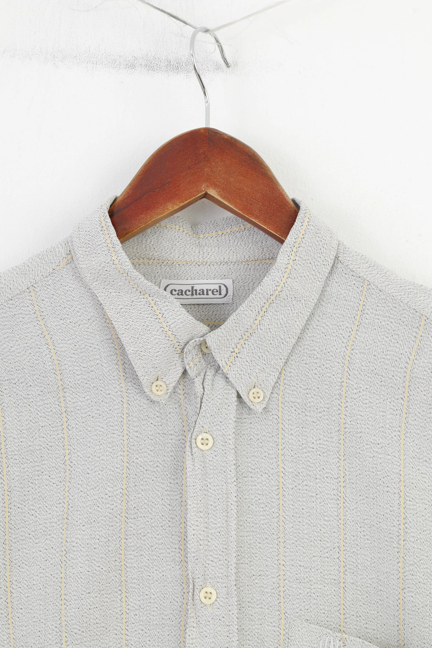Cacharel Men 16 41 M Casual Shirt Striped Light Grey Buttons Down Collar Long Sleeve Top
