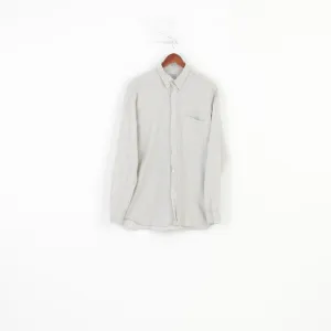 Cacharel Men 16 41 M Casual Shirt Striped Light Grey Buttons Down Collar Long Sleeve Top