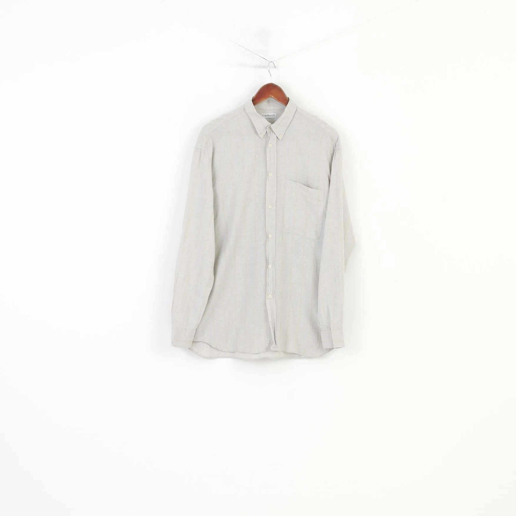 Cacharel Men 16 41 M Casual Shirt Striped Light Grey Buttons Down Collar Long Sleeve Top