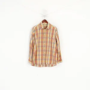 Camel Active Men L Casual Shirt Orange Cotton Checkered Outdoor Long Sleeve Top