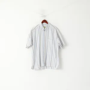 Camel Active Men XL Casual Shirt Blue Striped Cotton Exclusive Design Short Sleeve Top