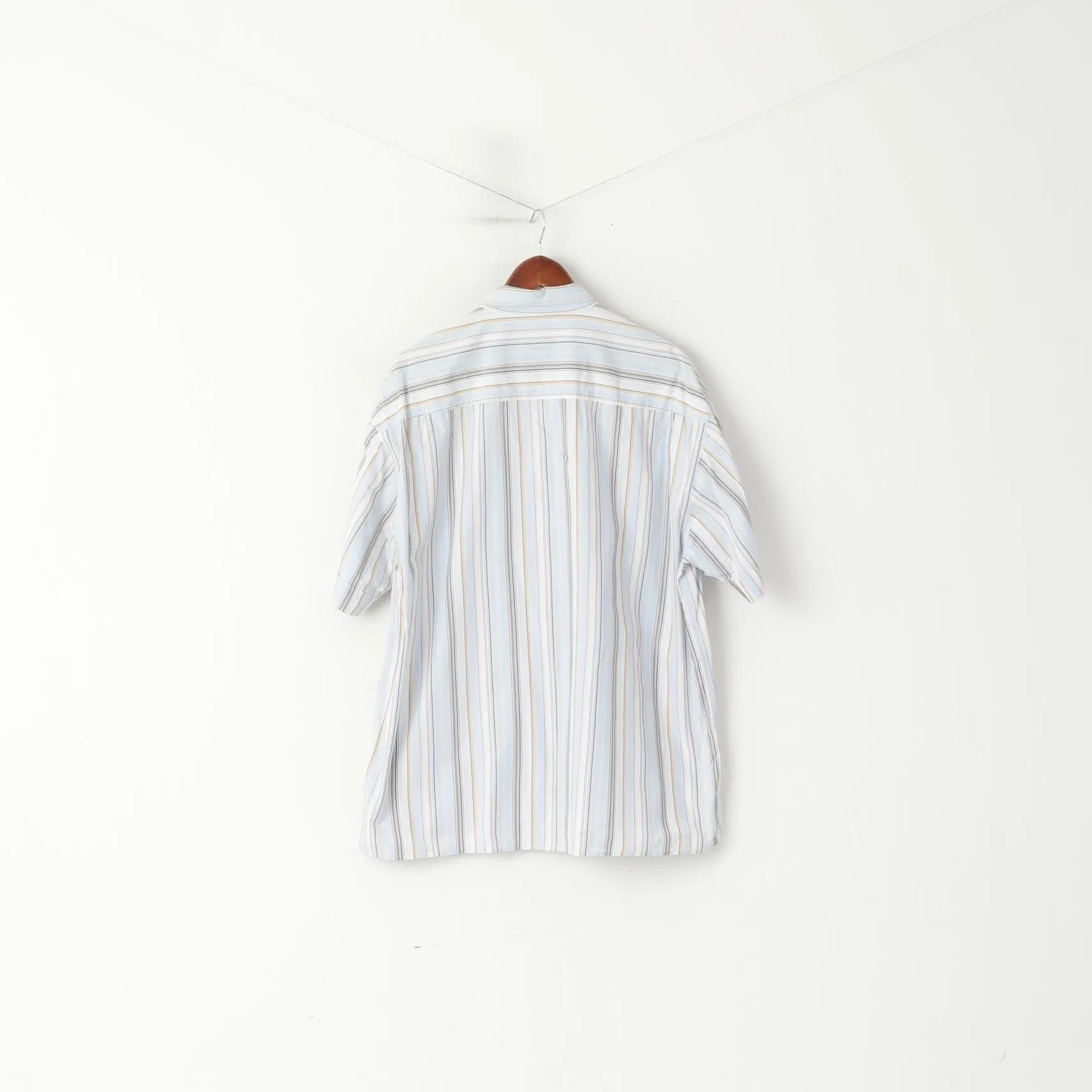 Camel Active Men XL Casual Shirt Blue Striped Cotton Exclusive Design Short Sleeve Top