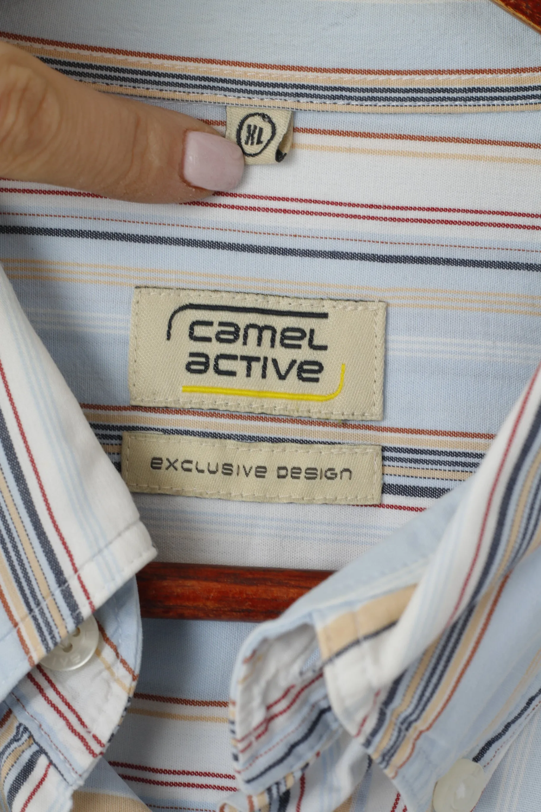 Camel Active Men XL Casual Shirt Blue Striped Cotton Exclusive Design Short Sleeve Top