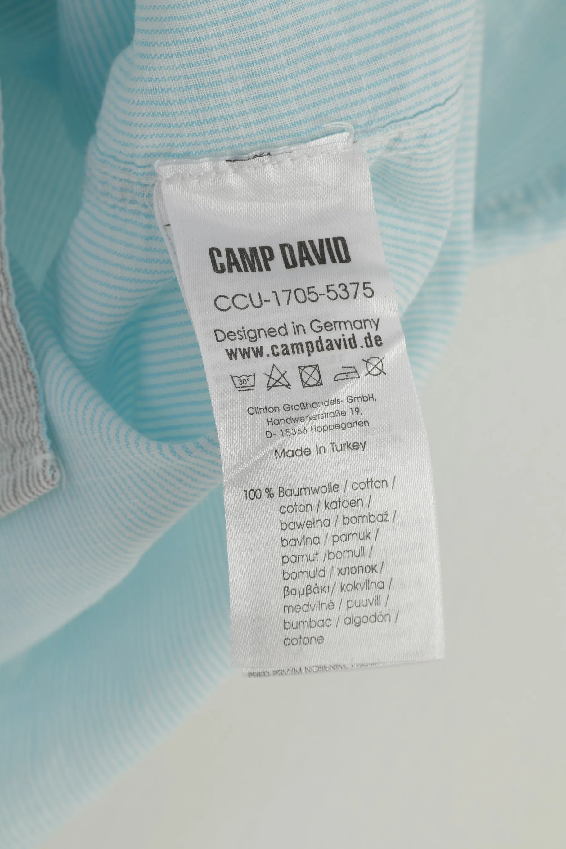 Camp David Men L Casual Shirt Regular Fit Blue Quality Garments Short Sleeve Cotton Striped Top