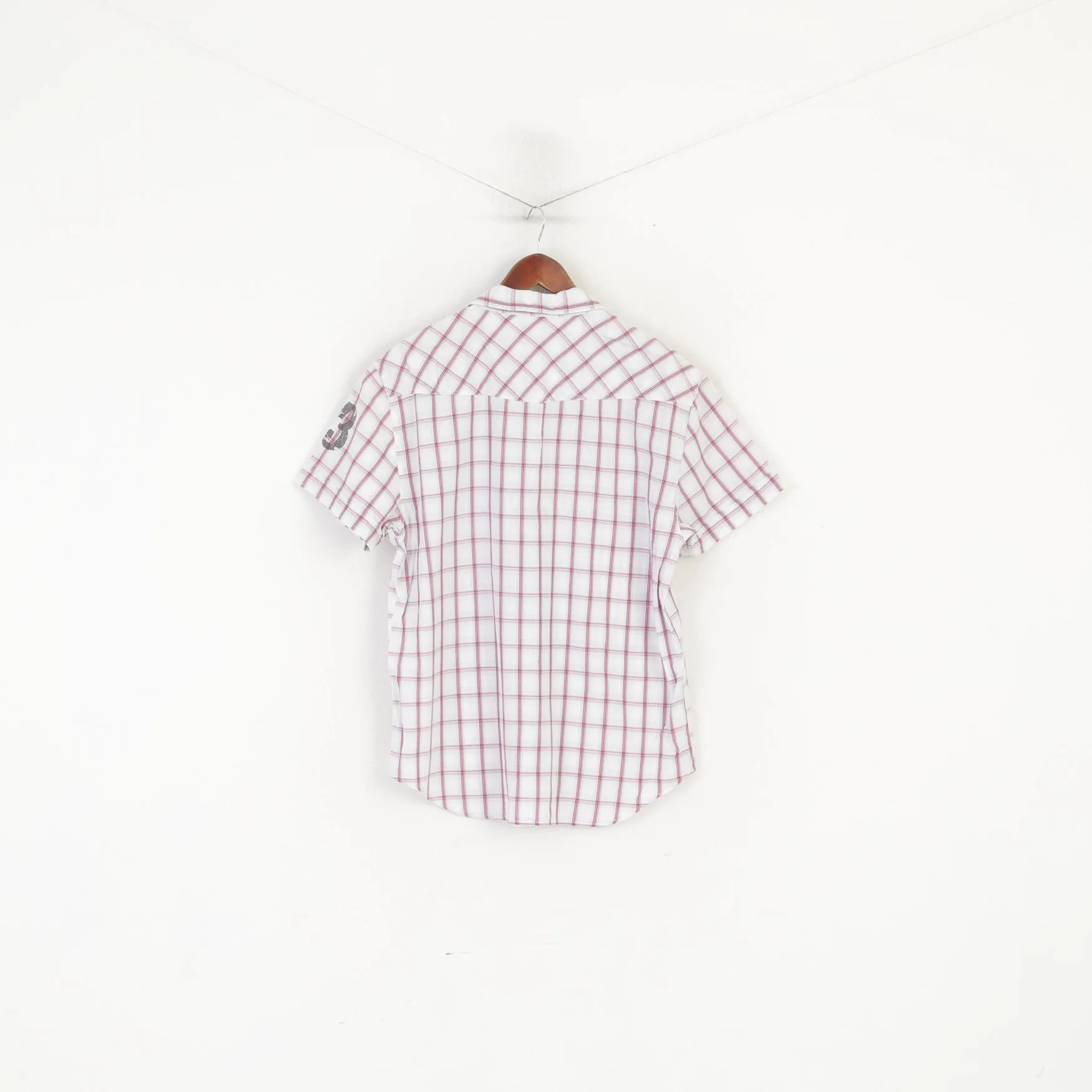 Camp David Men L (M) Casual Shirt Blue Check Vintage Cotton Short SleeveTop