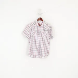 Camp David Men L (M) Casual Shirt Blue Check Vintage Cotton Short SleeveTop