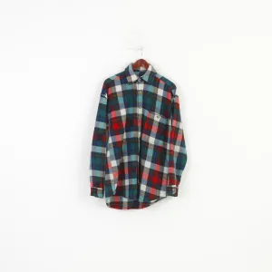 C&A Men M Casual Shirt Checkered Long Sleeve Green Red Fashion Vintage Top