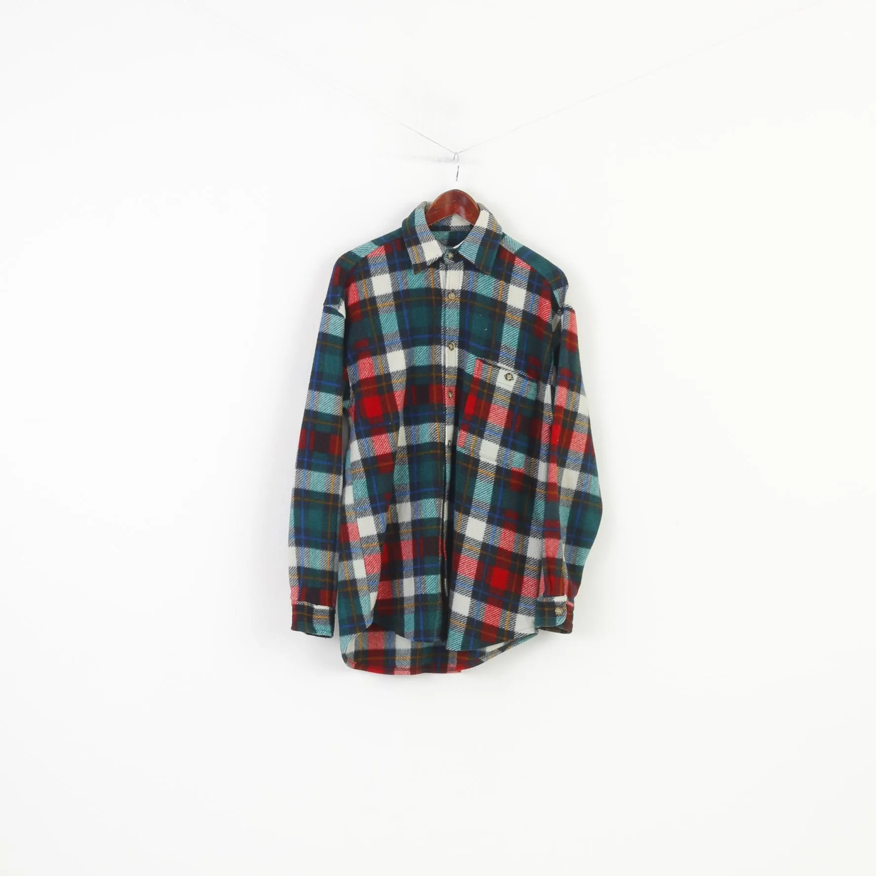 C&A Men M Casual Shirt Checkered Long Sleeve Green Red Fashion Vintage Top