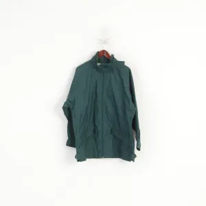 C&A Rodeo Men L Jacket Green Nylon Waterproof Hidden Hood Full Zip Vintage Top