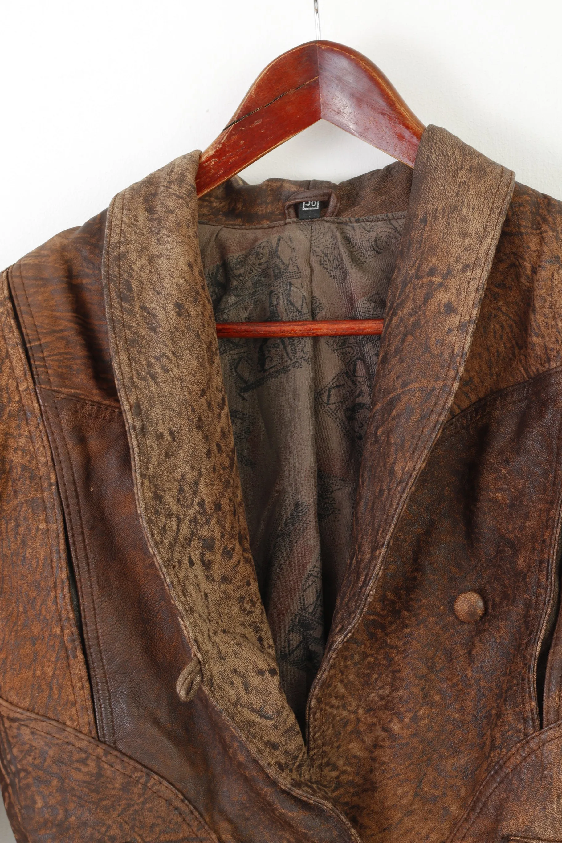 C&A Women 38 S Leather Jacket Brown Vintage 90s Leder Cropped Biker Top