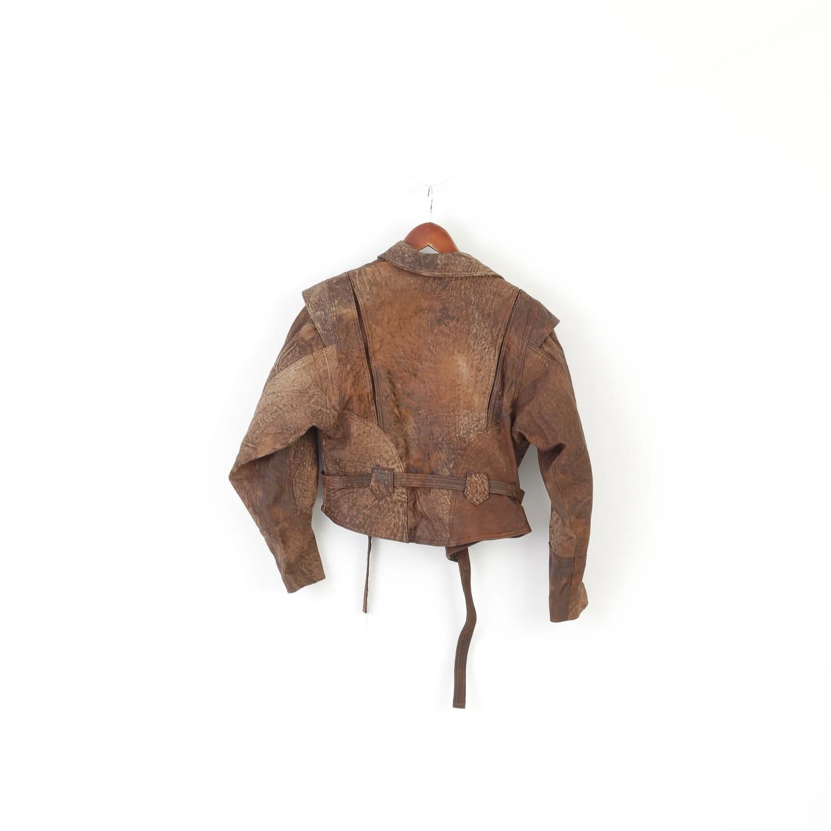 C&A Women 38 S Leather Jacket Brown Vintage 90s Leder Cropped Biker Top
