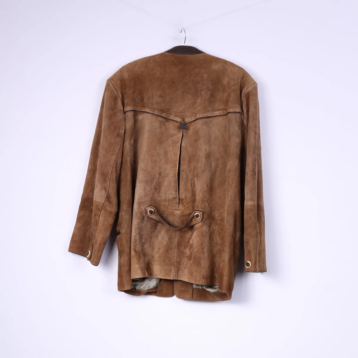 Canada C&A Men 44 54 L Blazer Vintage Leather Camel Single Breasted Suede Shoulder Pads Jacket