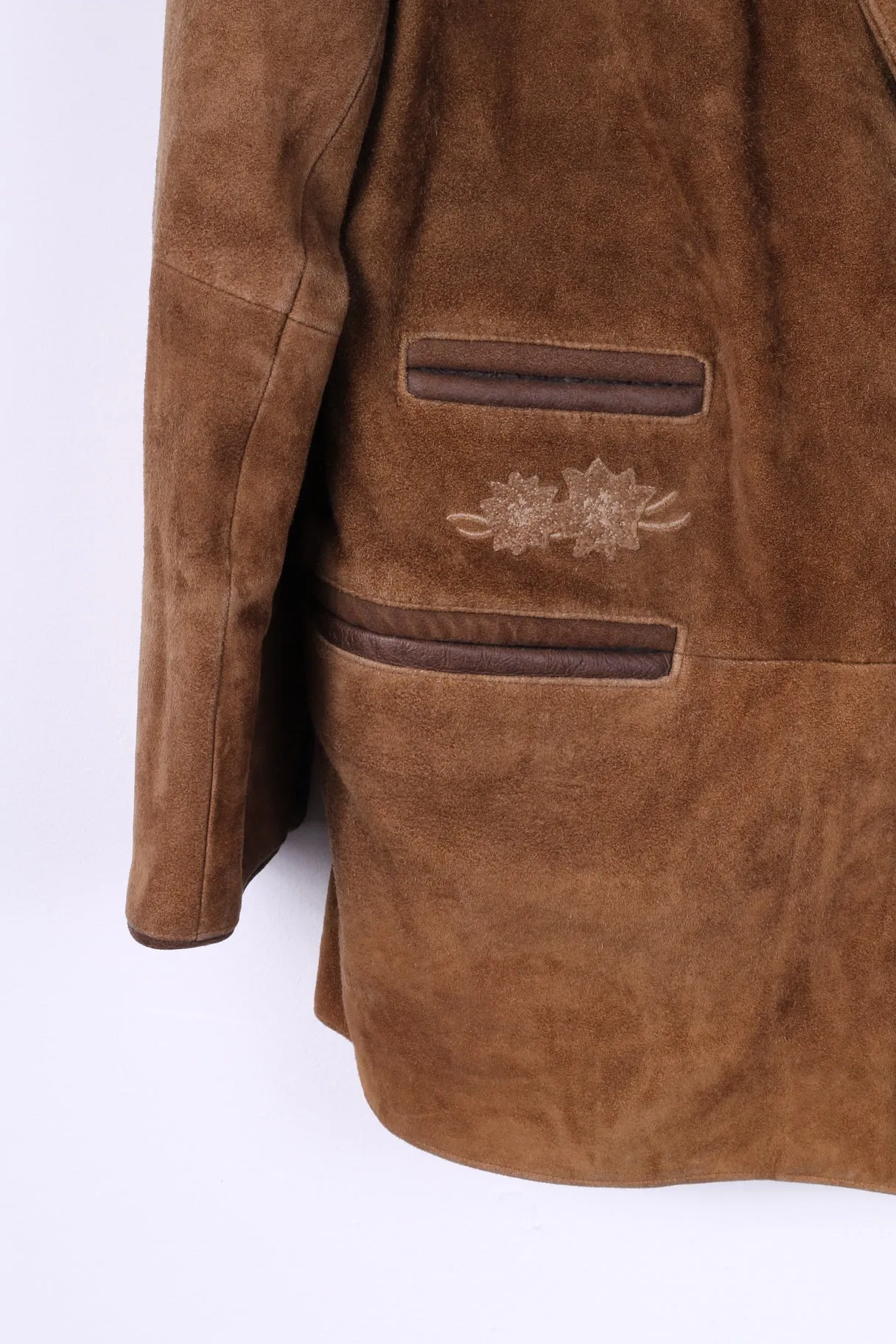Canada C&A Men 44 54 L Blazer Vintage Leather Camel Single Breasted Suede Shoulder Pads Jacket