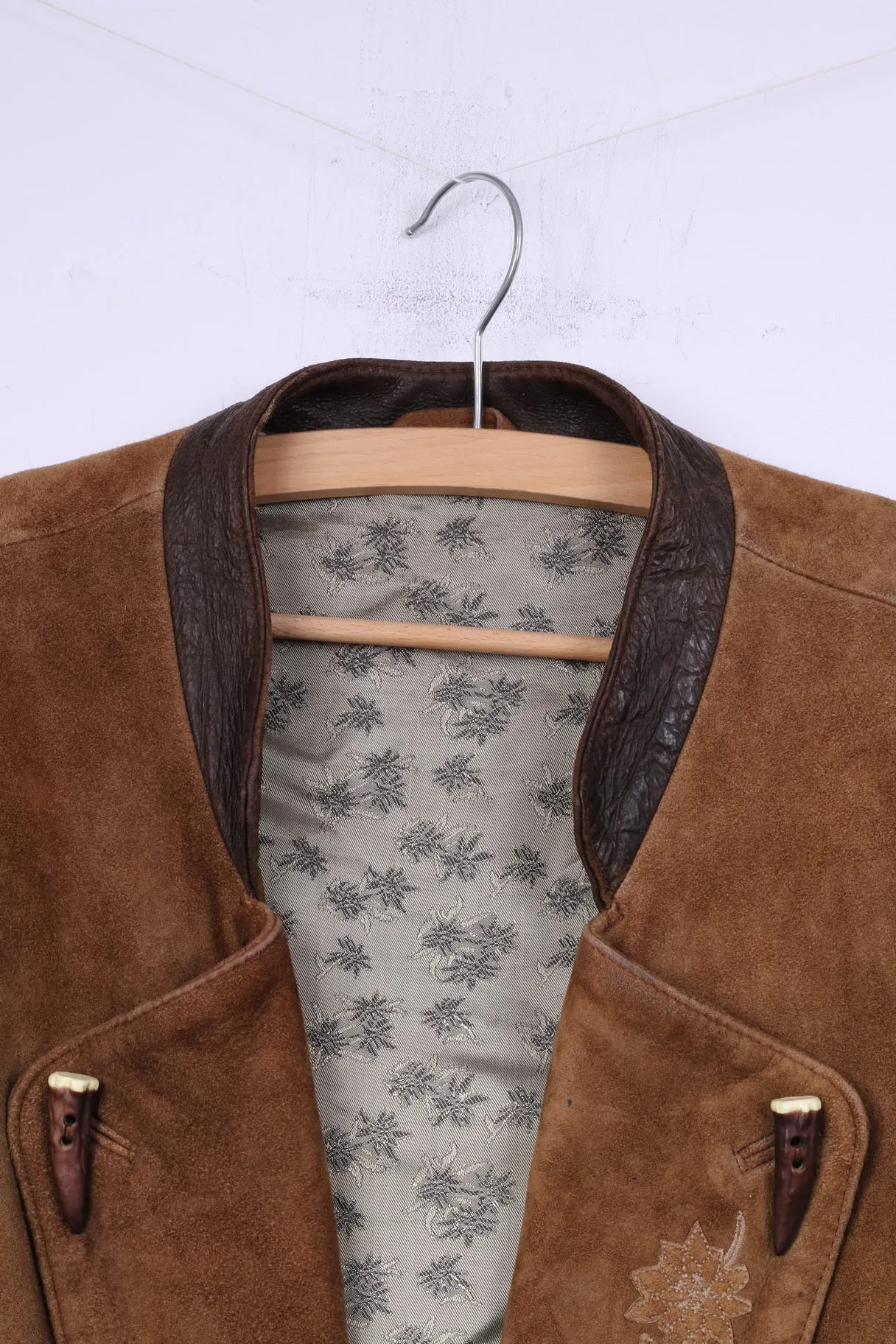 Canada C&A Men 44 54 L Blazer Vintage Leather Camel Single Breasted Suede Shoulder Pads Jacket