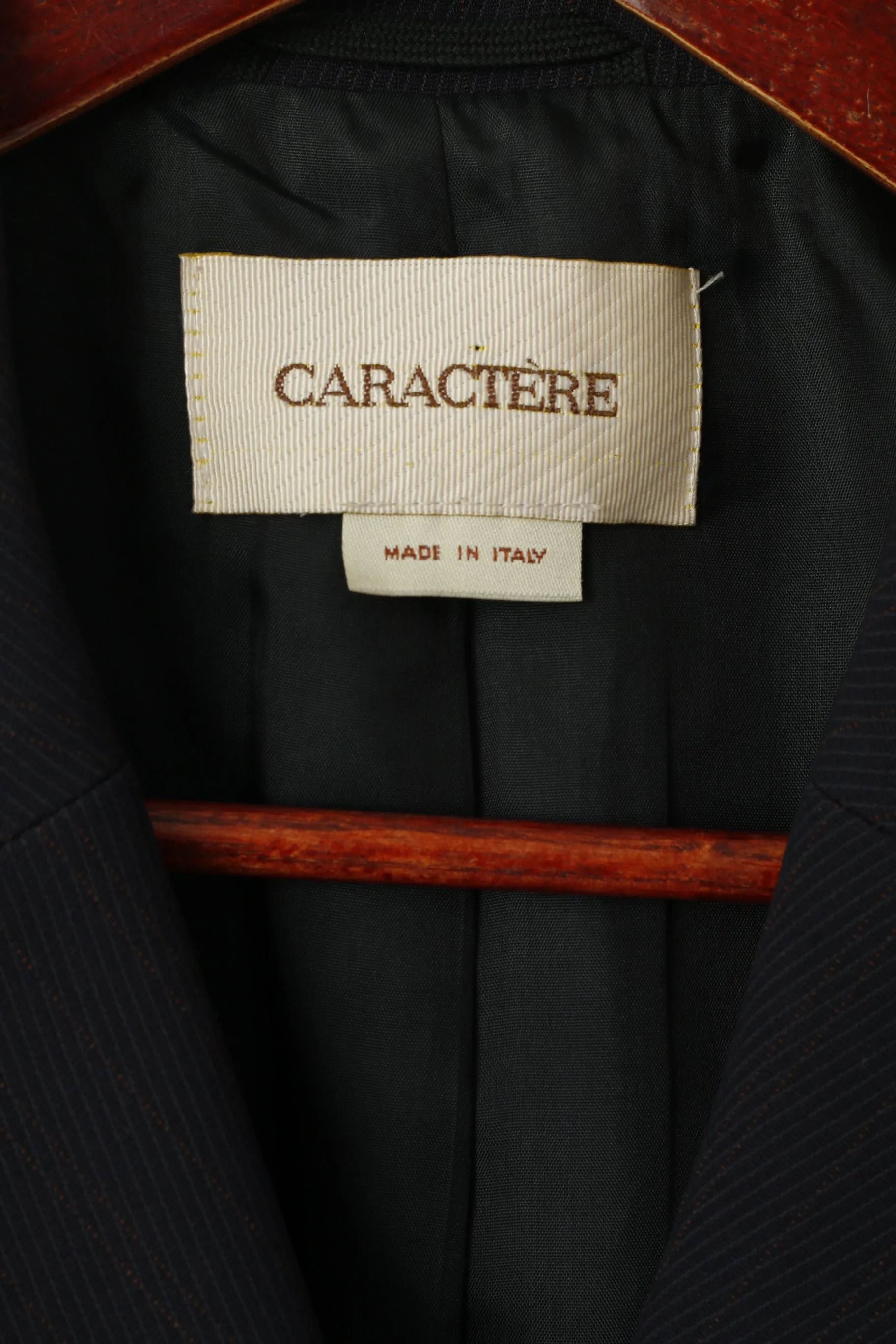 CARACTERE Women 12 38 Long Blazer Navy Striped Vintage Made in Italy Shoulder Pads Jacket