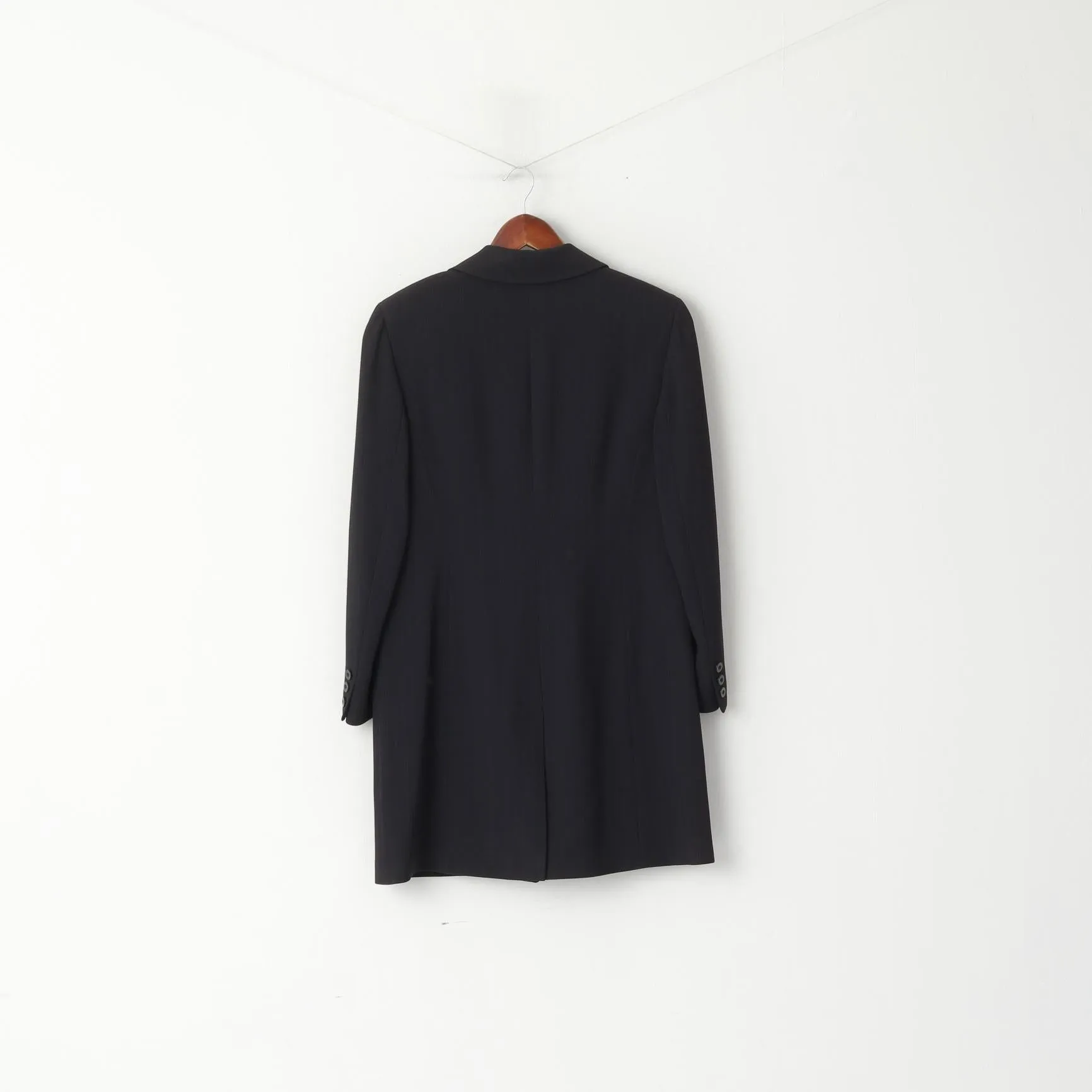 CARACTERE Women 12 38 Long Blazer Navy Striped Vintage Made in Italy Shoulder Pads Jacket