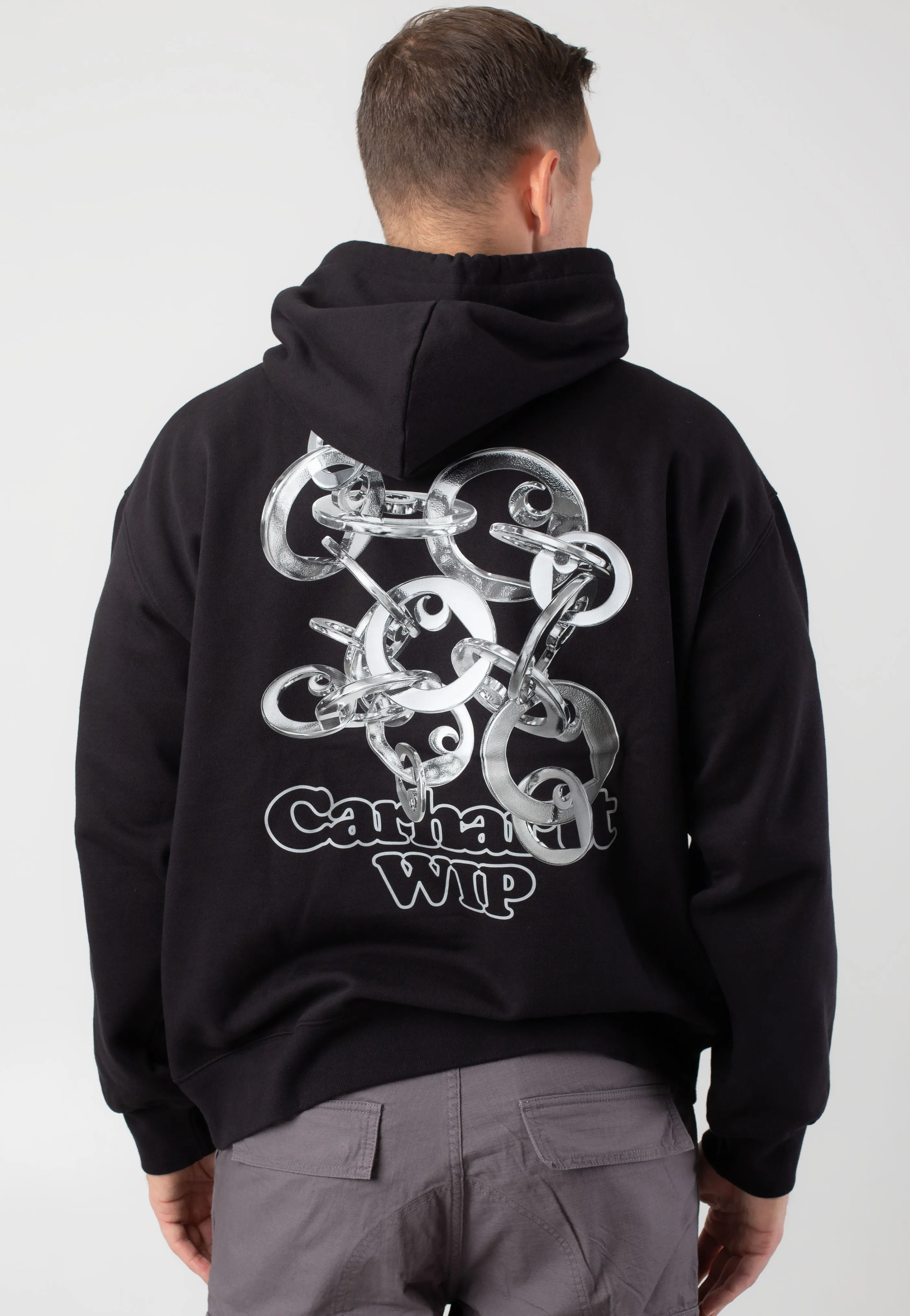 Carhartt WIP - Hooded Charm Link Stone Washed Black/Silver - Hoodie