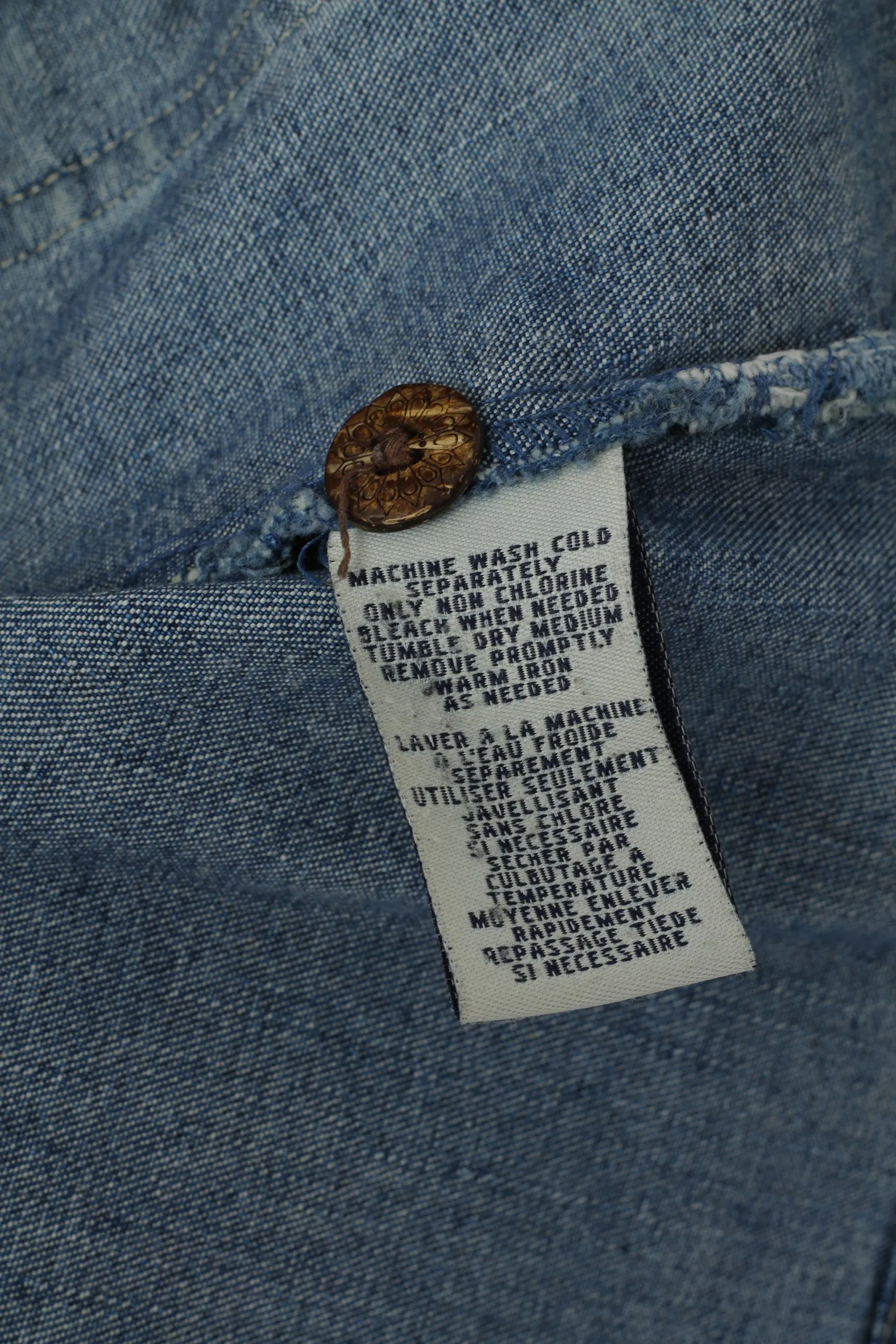 Caribbean Joe Women M Denim Jacket Blue Cotton Pocket Buttons Front Jeans Top
