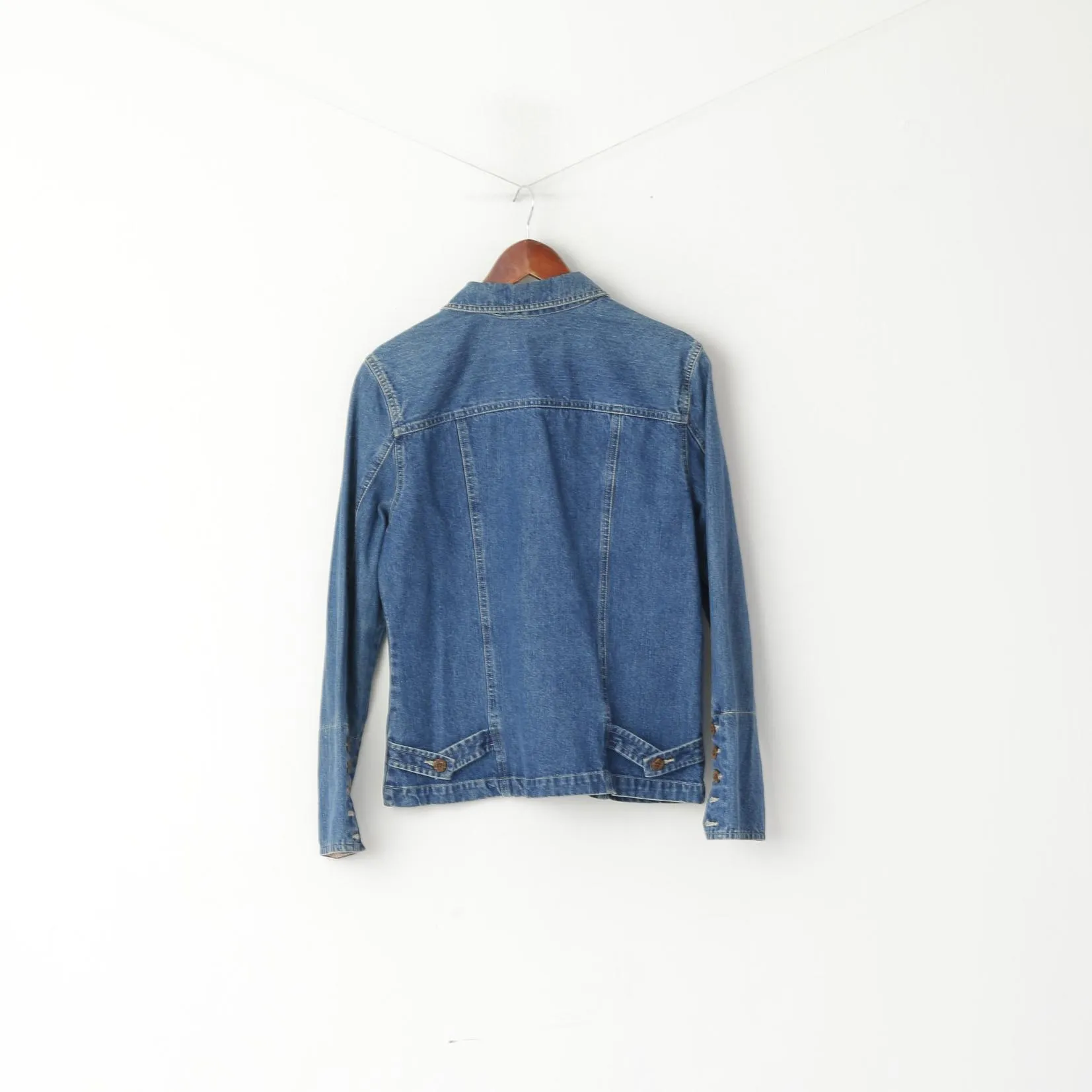 Caribbean Joe Women M Denim Jacket Blue Cotton Pocket Buttons Front Jeans Top