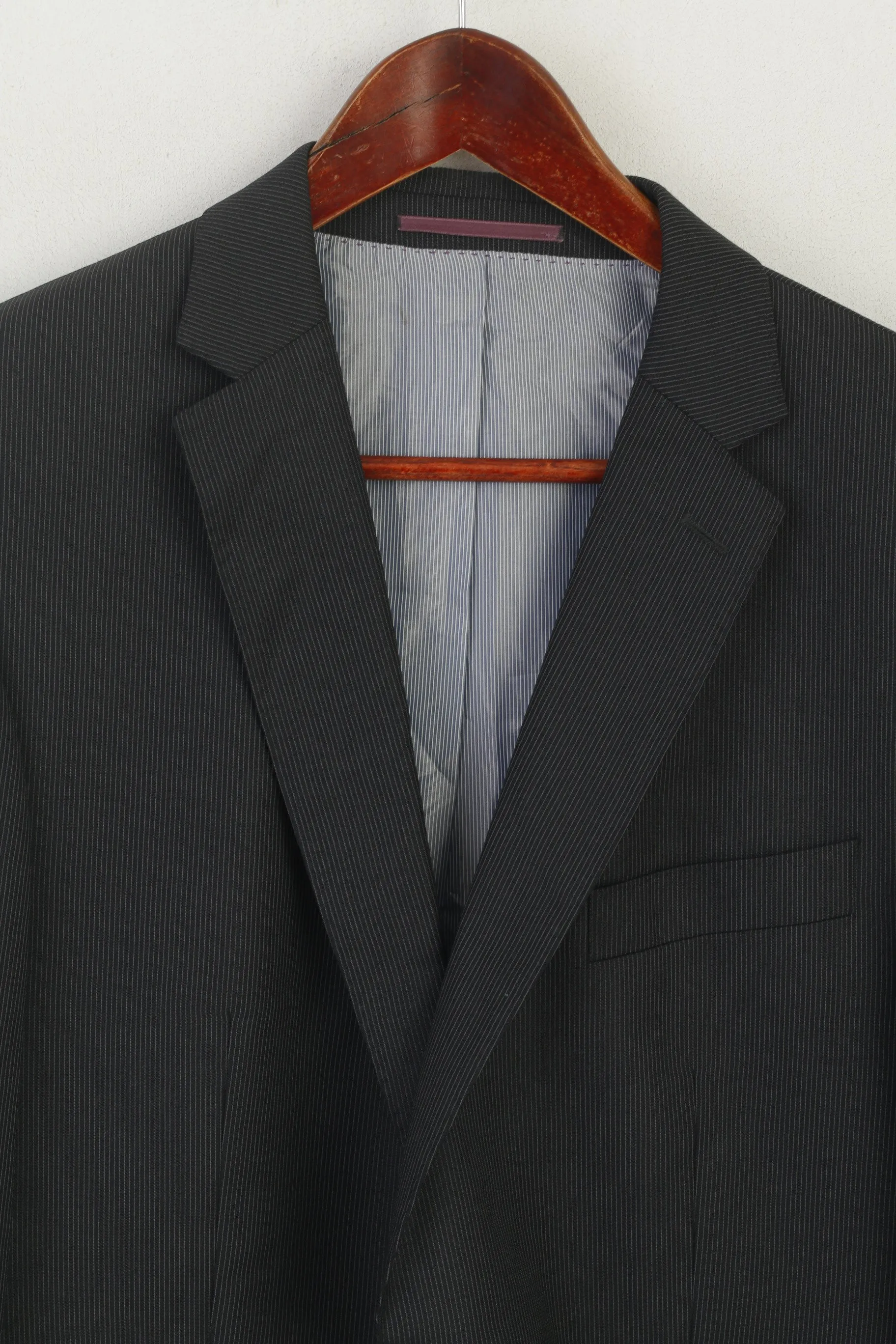 Carl Gross Men 52 42 Blazer Gray Striped Wool Single Breasted Red Super 110'a Jacket