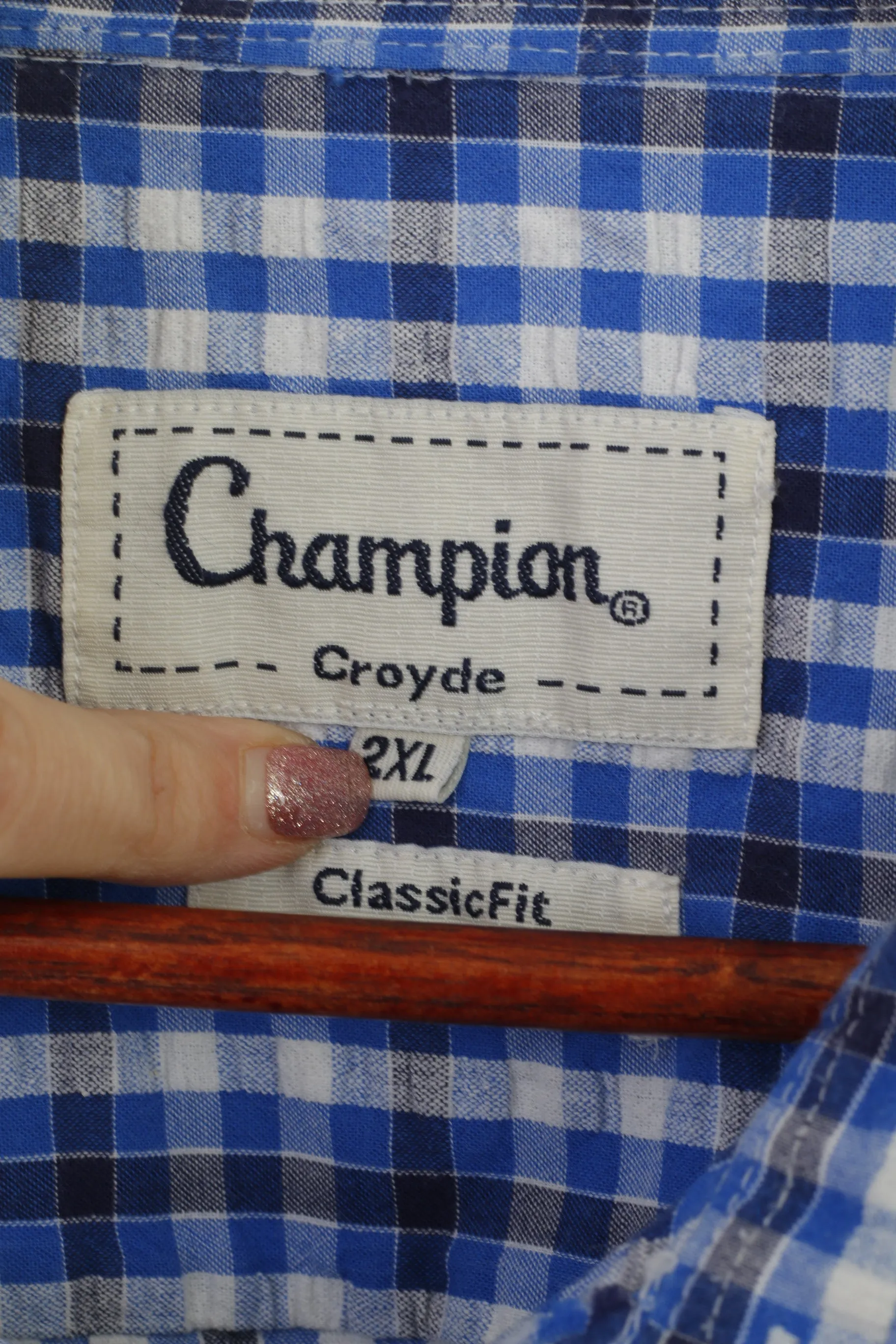 Champion Croyde Men XXL Casual Shirt Blue Check Cotton Classic Fit Top