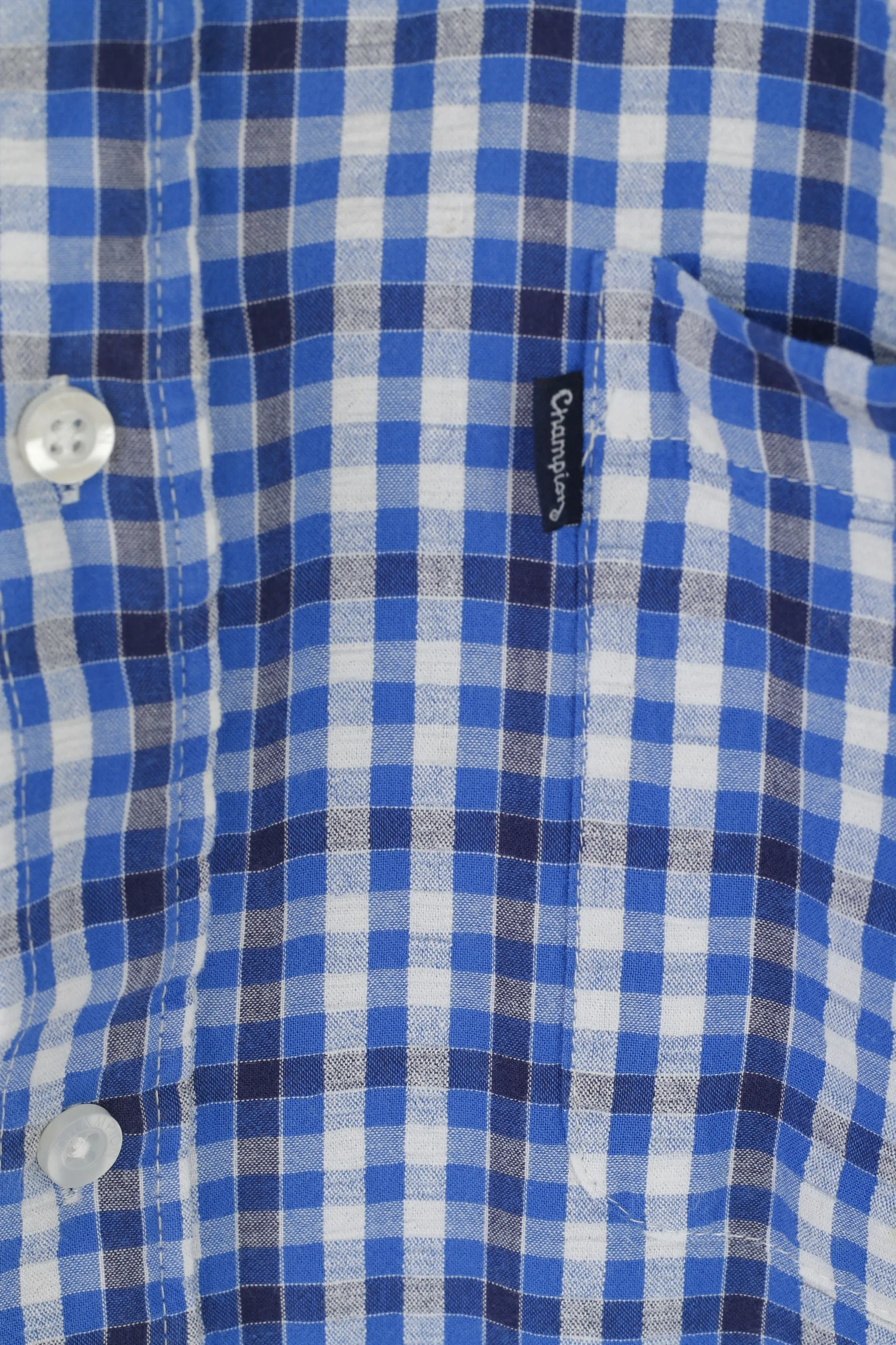 Champion Croyde Men XXL Casual Shirt Blue Check Cotton Classic Fit Top