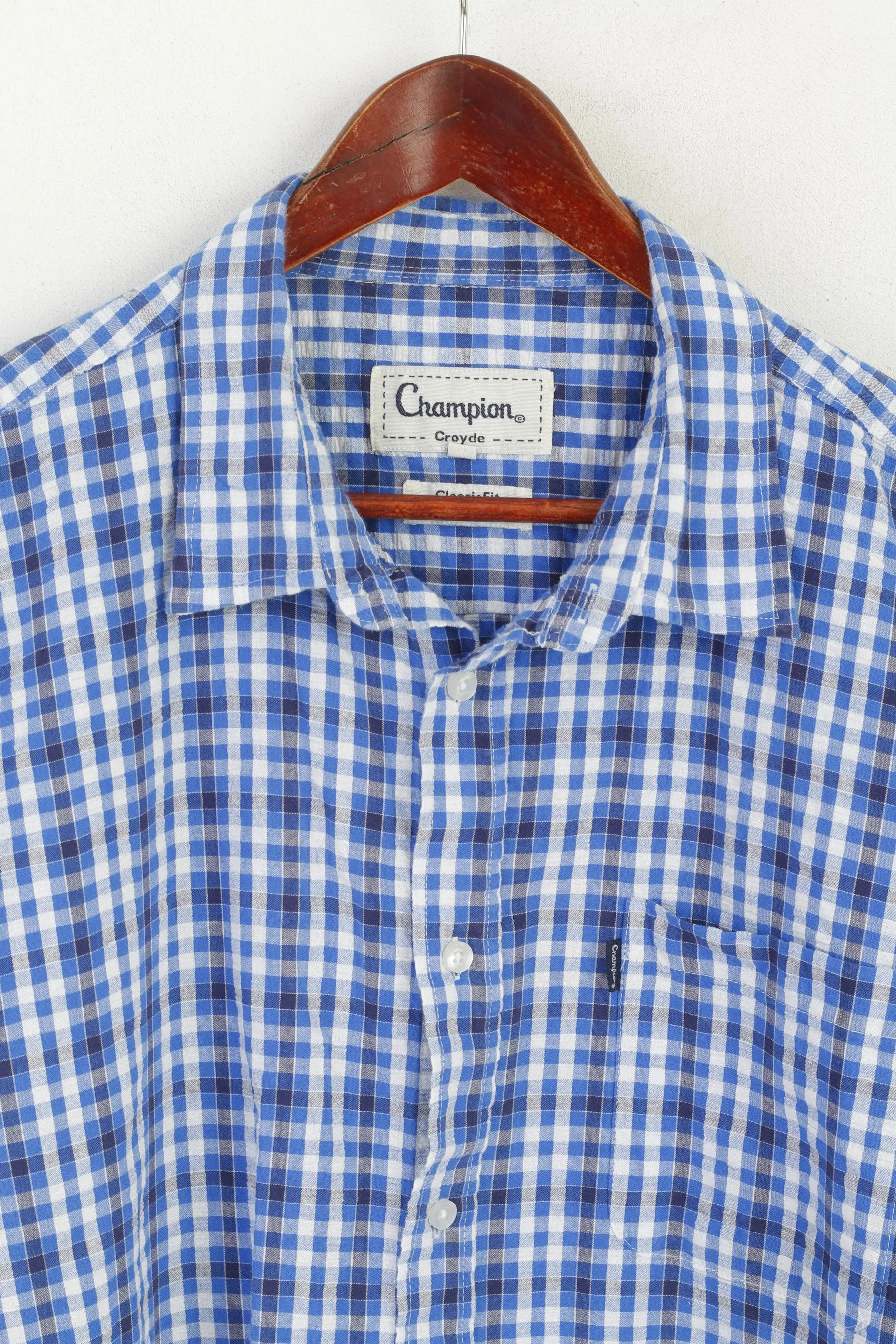 Champion Croyde Men XXL Casual Shirt Blue Check Cotton Classic Fit Top