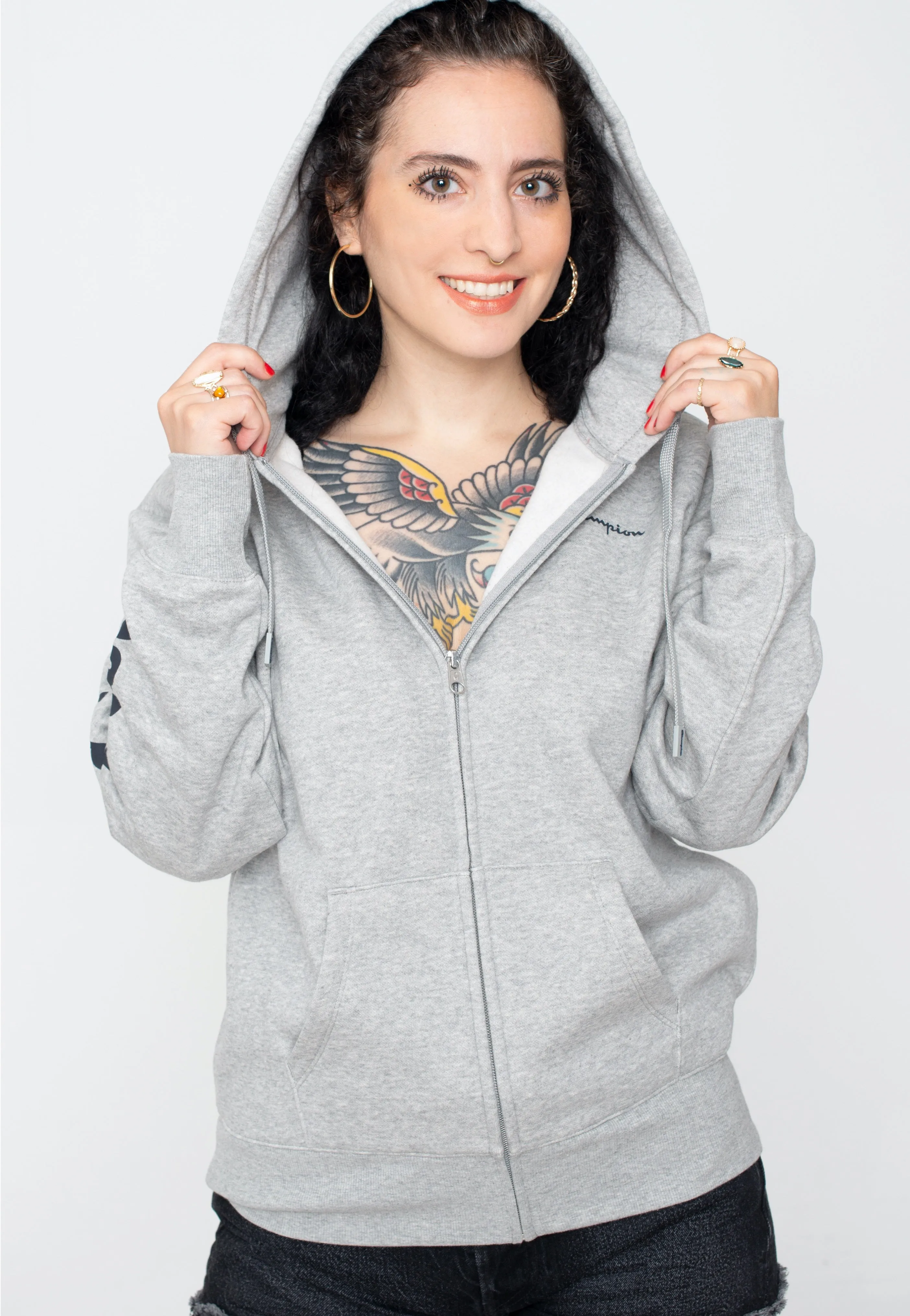 Champion - Hooded Full Zip Gray Melange Light - Zipper