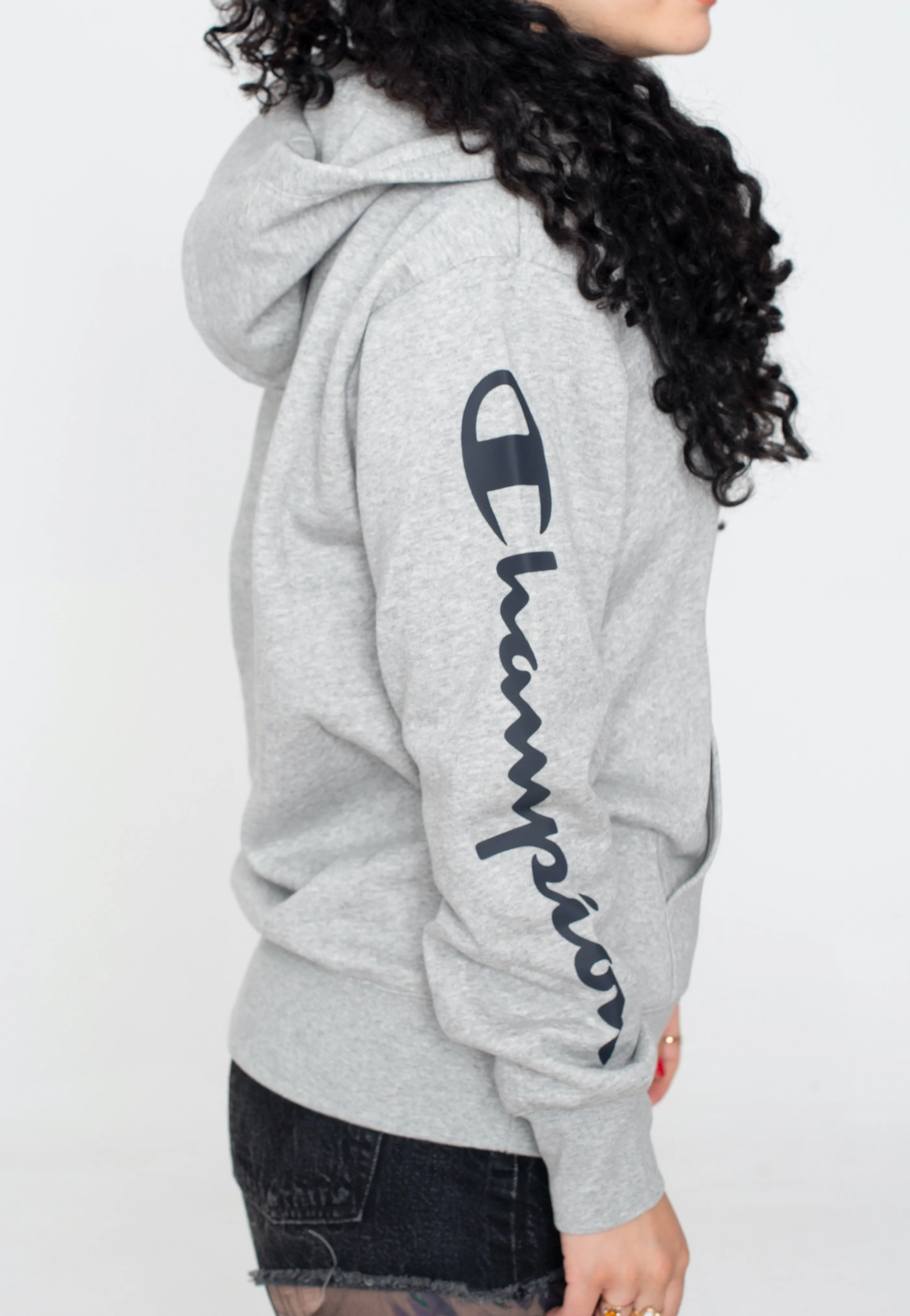 Champion - Hooded Full Zip Gray Melange Light - Zipper